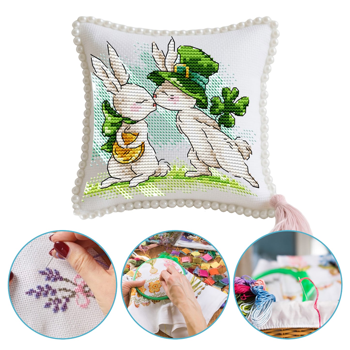 14CT Needle Insert Bag Printed Knitting Threads Pin Pouch 15x15CM (Rabbit)