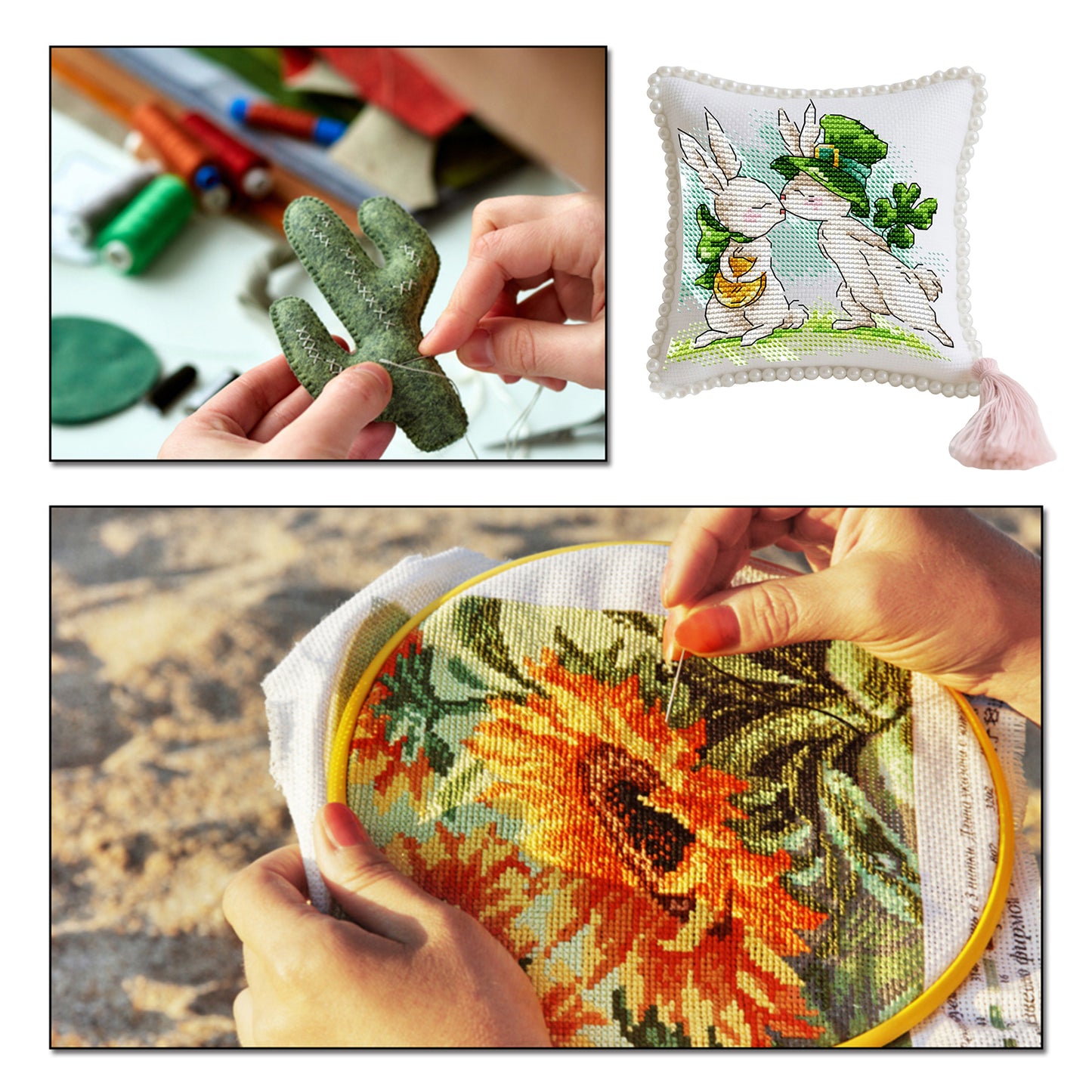 14CT Needle Insert Bag Printed Knitting Threads Pin Pouch 15x15CM (Rabbit)