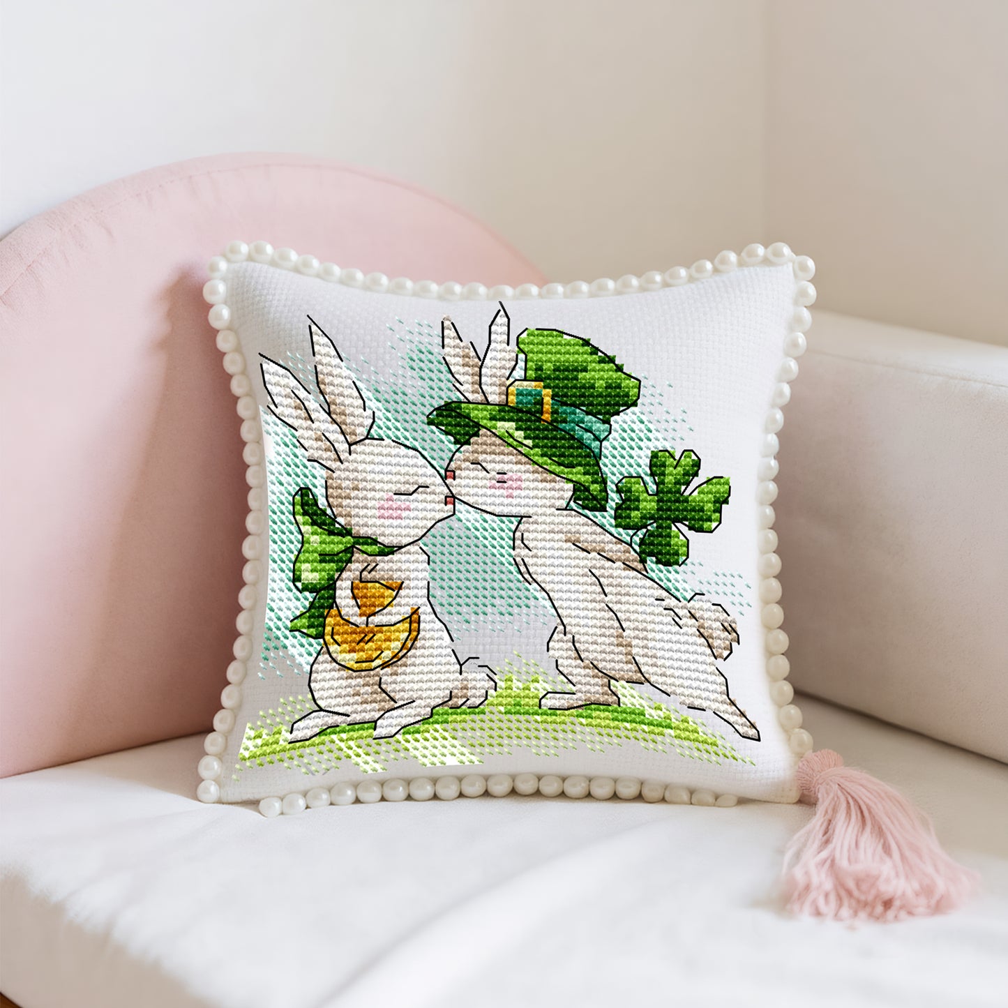 14CT Needle Insert Bag Printed Knitting Threads Pin Pouch 15x15CM (Rabbit)