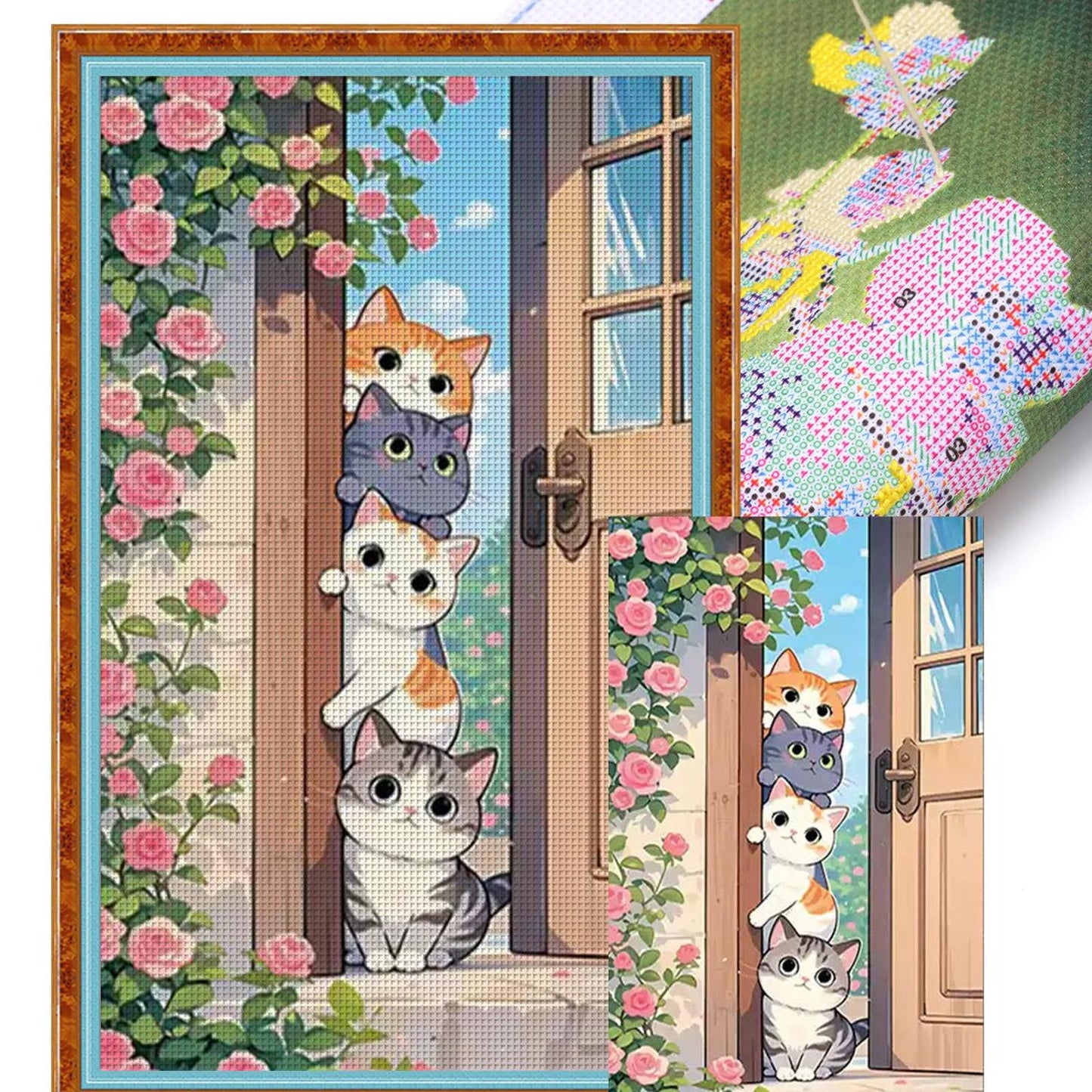 Stacking Cat Figures - Full 11CT Stamped Cross Stitch 52x83CM - Mona Lisa