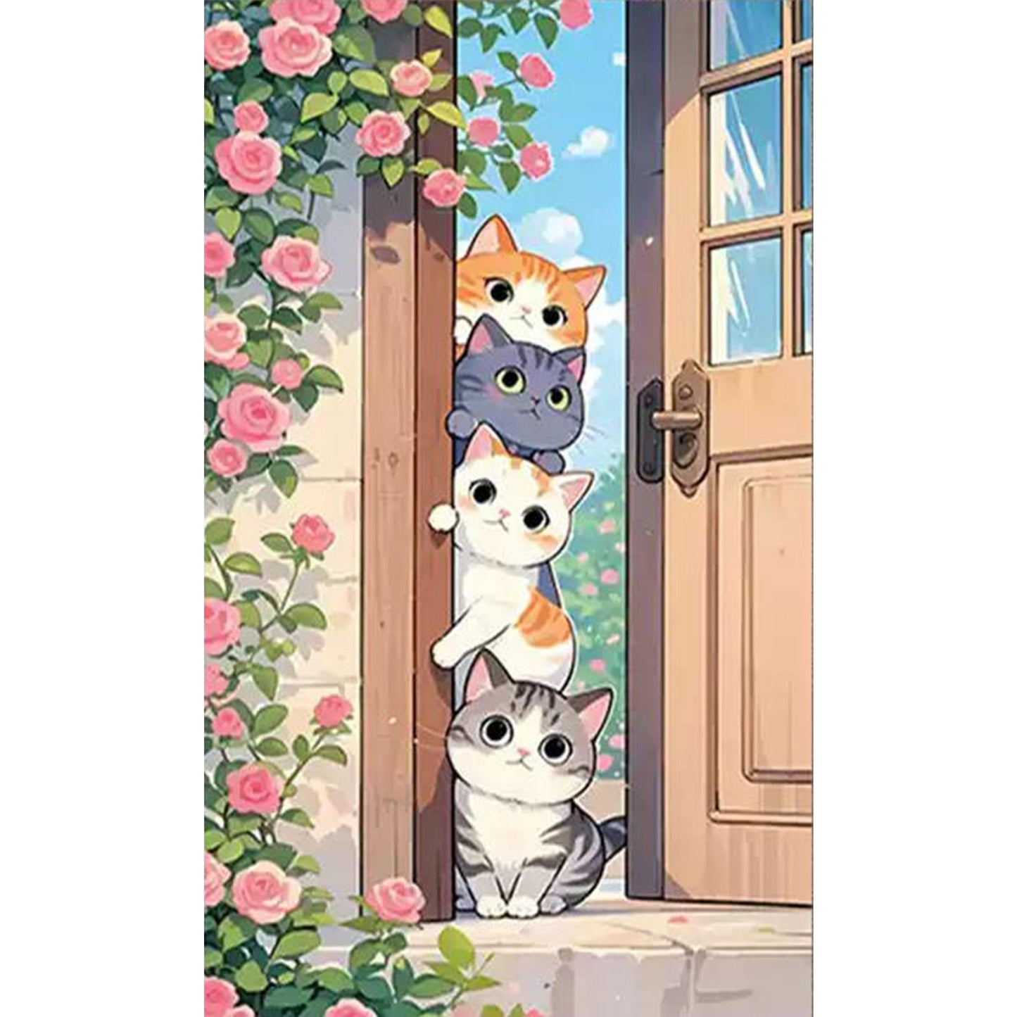 Stacking Cat Figures - Full 11CT Stamped Cross Stitch 52x83CM - Mona Lisa