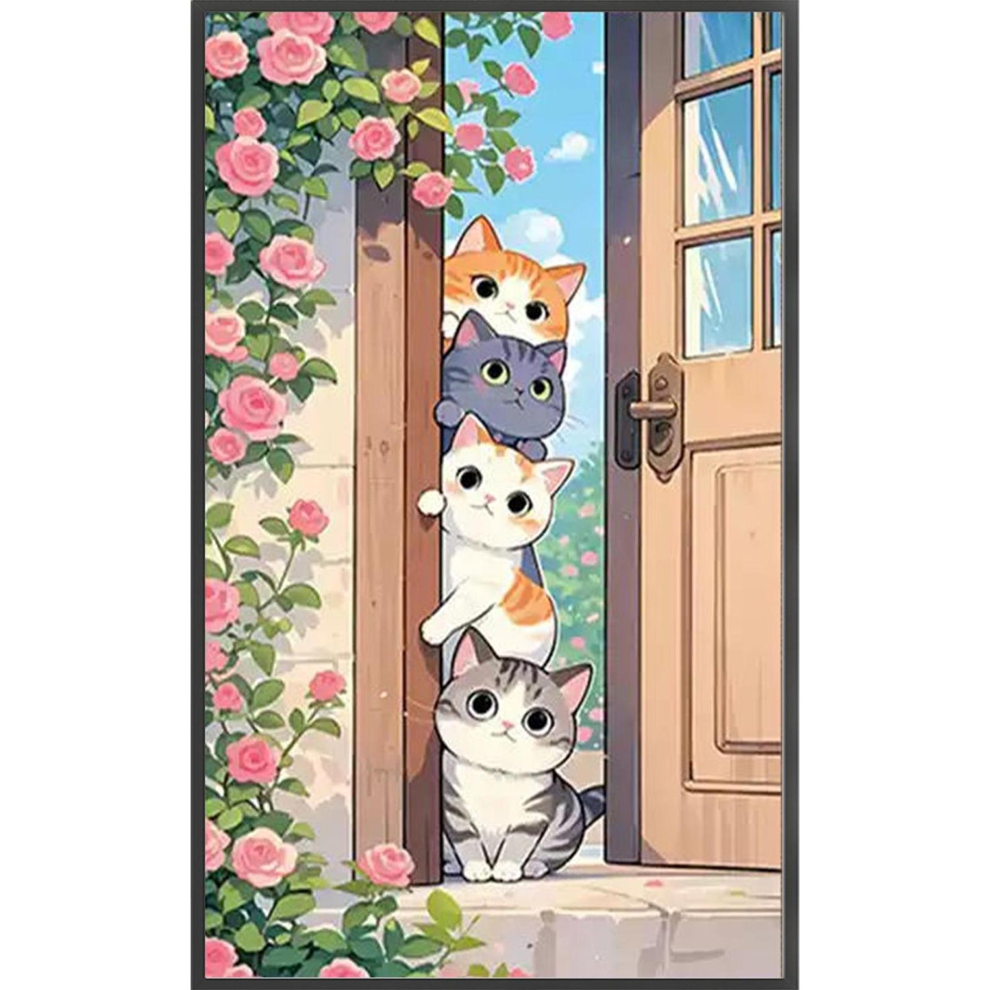 Stacking Cat Figures - Full 11CT Stamped Cross Stitch 52x83CM - Mona Lisa