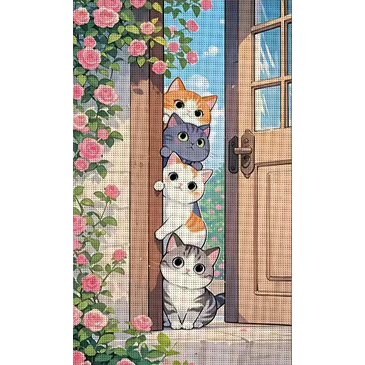 Stacking Cat Figures - Full 11CT Stamped Cross Stitch 52x83CM - Mona Lisa