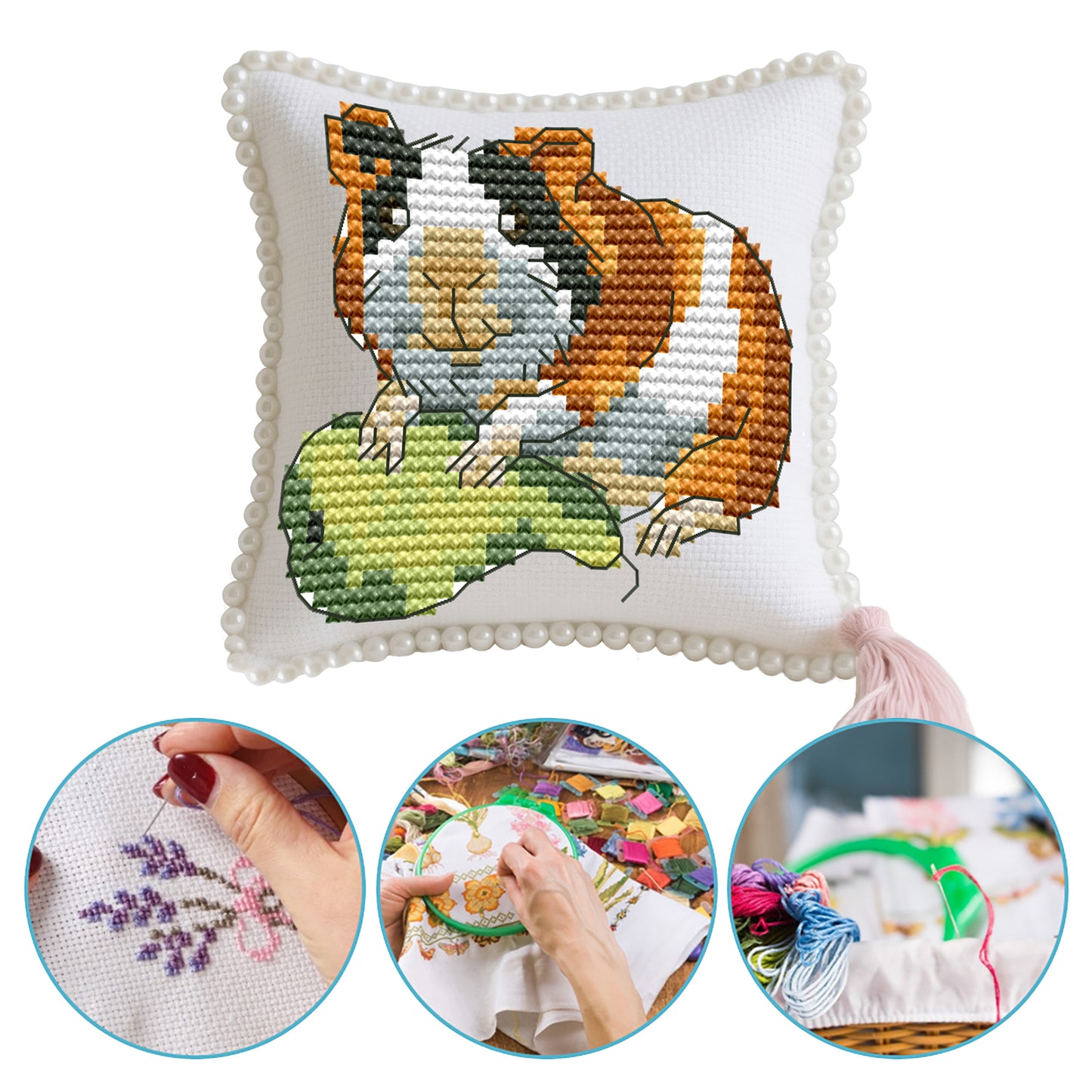 14CT Needle Insert Bag Printed Knitting Threads Pin Pouch 10x9CM (Hamster)