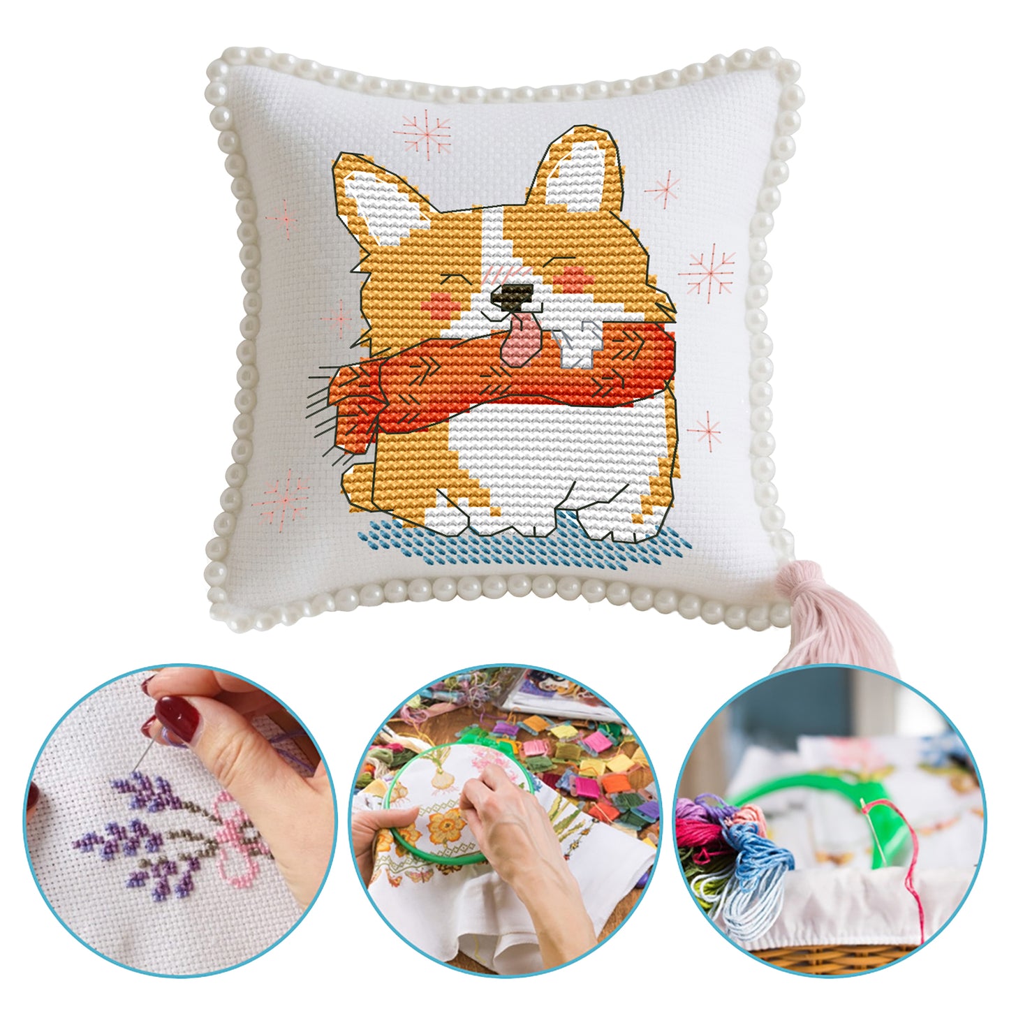 14CT Needle Insert Bag Printed Knitting Threads Pin Pouch 13x14CM (Shiba Inu)