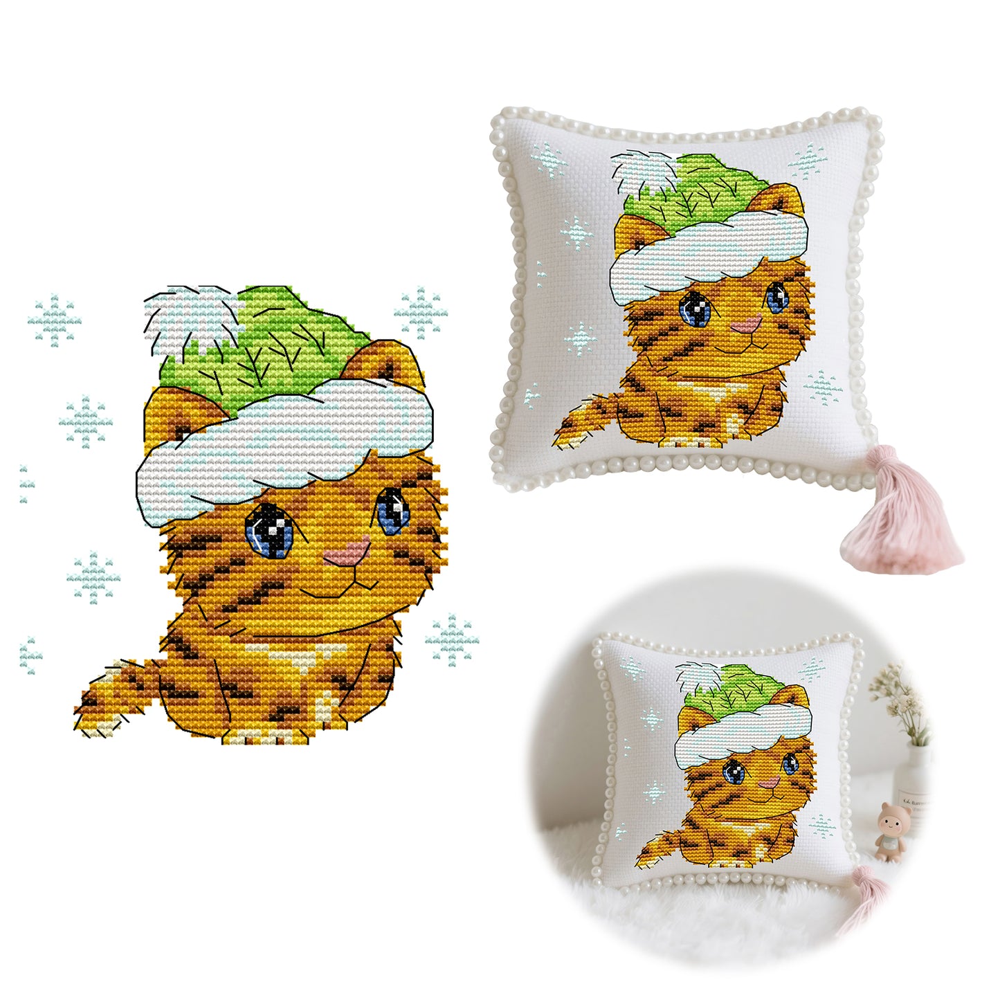 14CT Needle Insert Bag Printed Knitting Threads Pin Pouch 13x9CM (Tiger)