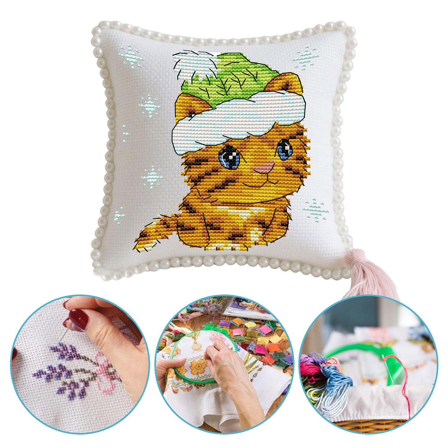 14CT Needle Insert Bag Printed Knitting Threads Pin Pouch 13x9CM (Tiger)