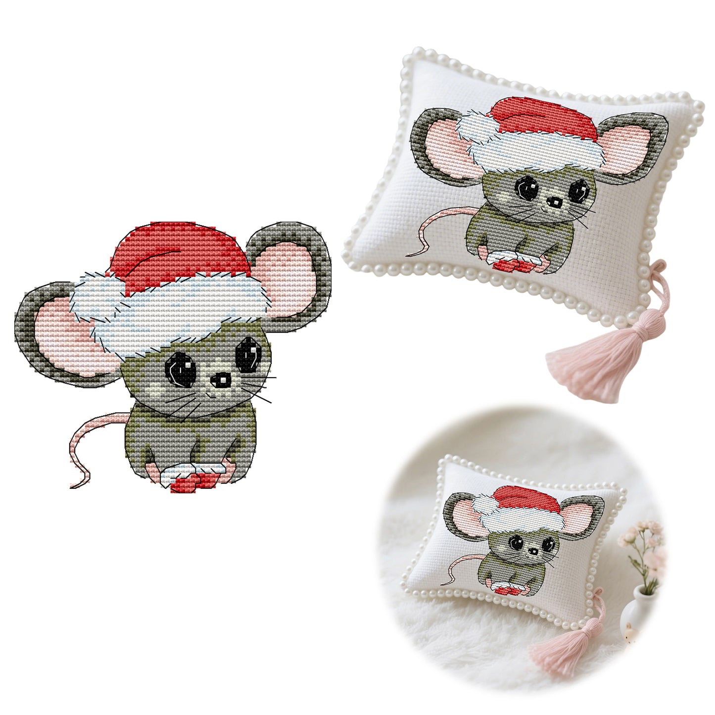 14CT Needle Insert Bag Printed Knitting Threads Pin Pouch 15x16CM (Santa Hat)