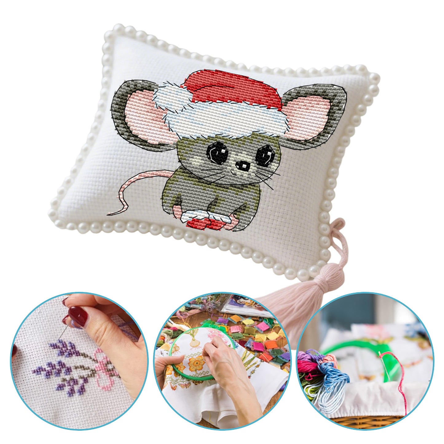 14CT Needle Insert Bag Printed Knitting Threads Pin Pouch 15x16CM (Santa Hat)