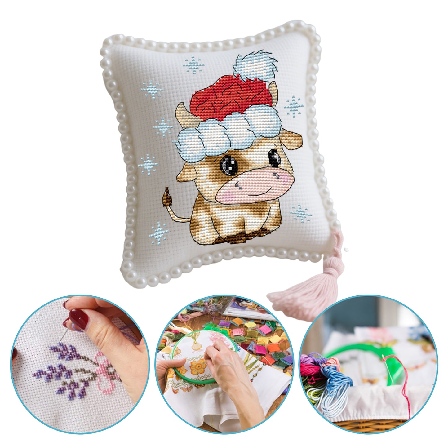14CT Needle Insert Bag Printed Knitting Threads Pin Pouch 15x17CM (Calf)