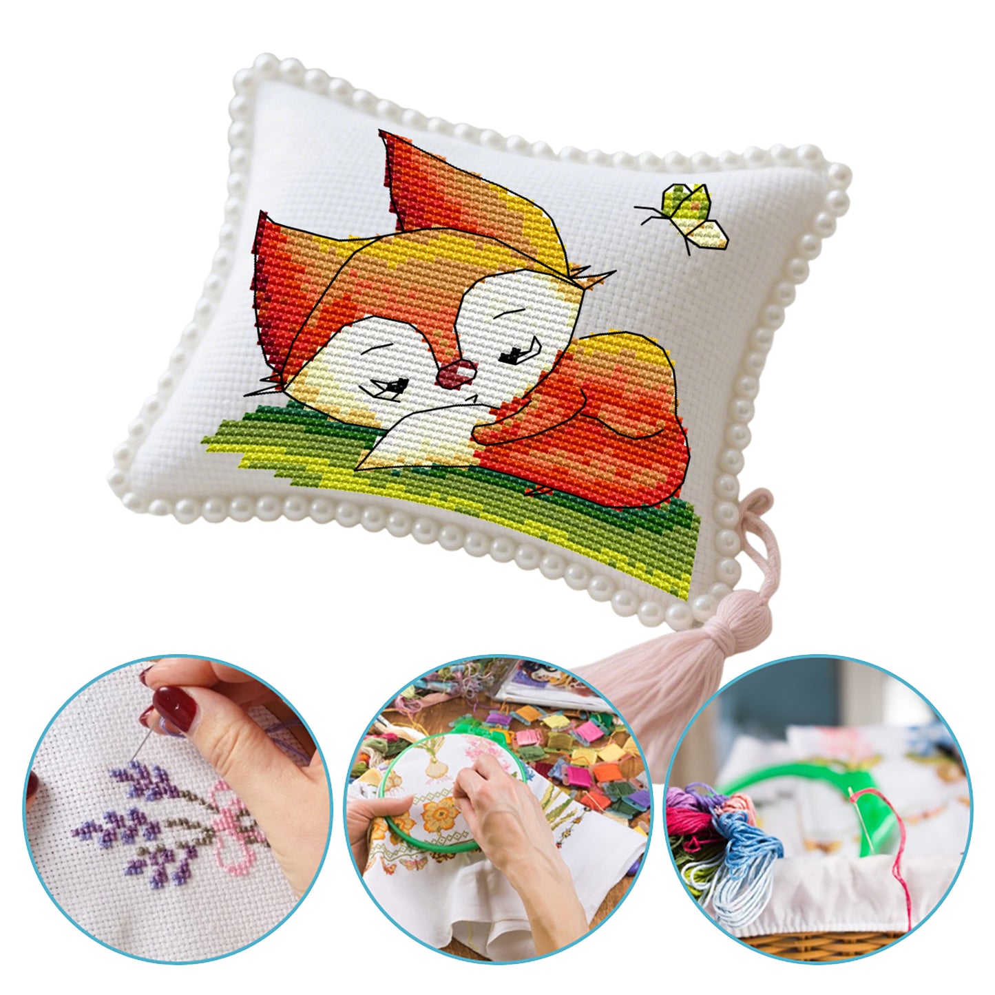 14CT Needle Insert Bag Printed Knitting Threads Pin Pouch 15x13CM (Fox)