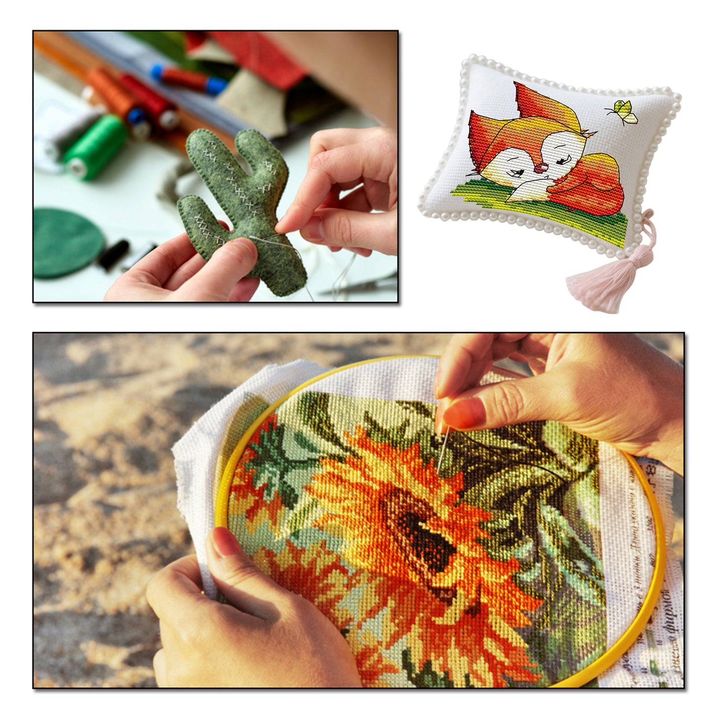 14CT Needle Insert Bag Printed Knitting Threads Pin Pouch 15x13CM (Fox)