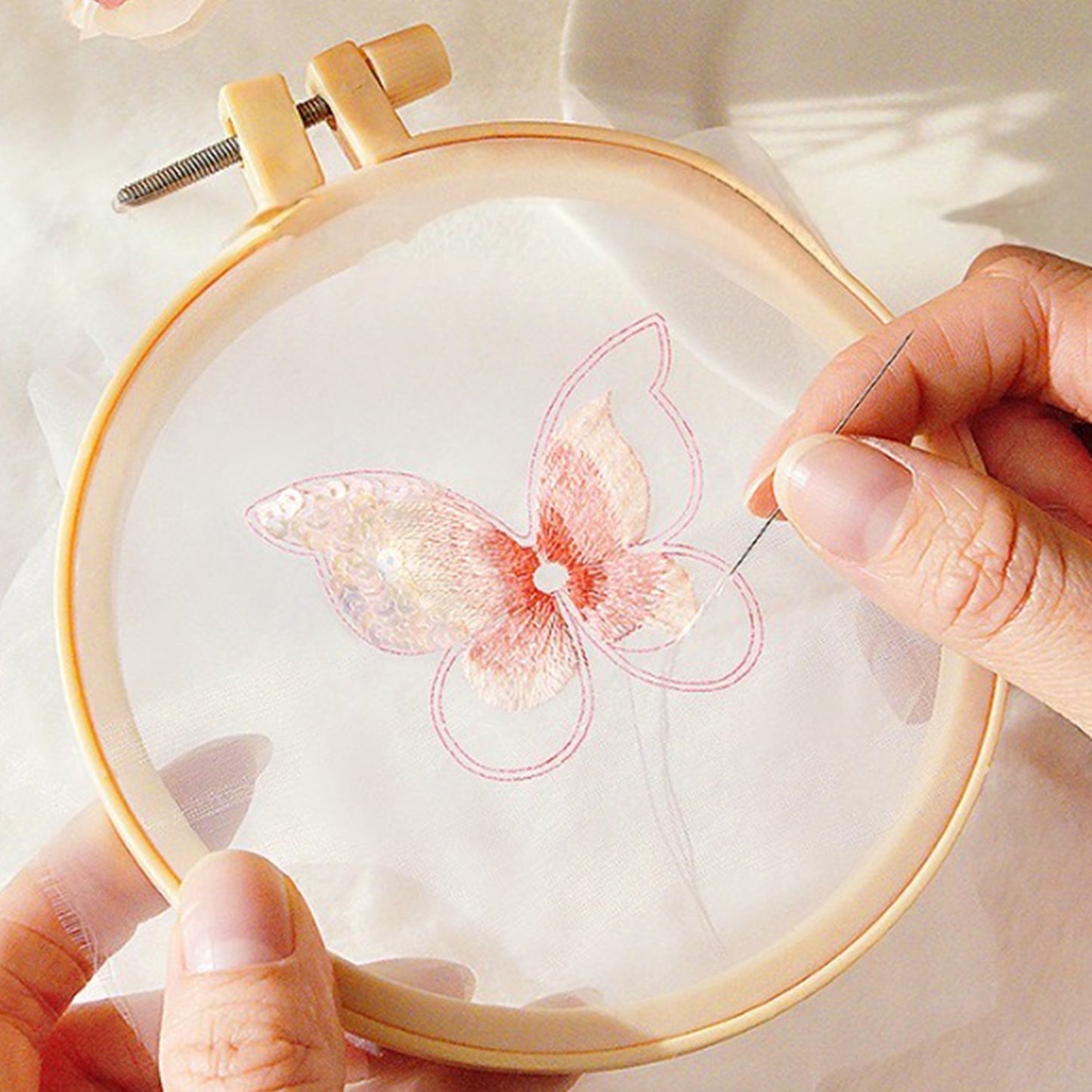 Butterfly Brooch DIY Beaded Embroidery Kit Beadwork Craft Supplies (Rose Pink)
