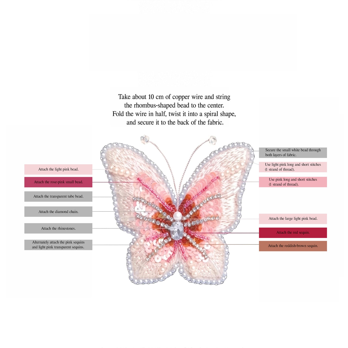 Butterfly Brooch DIY Beaded Embroidery Kit Beadwork Craft Supplies (Rose Pink)