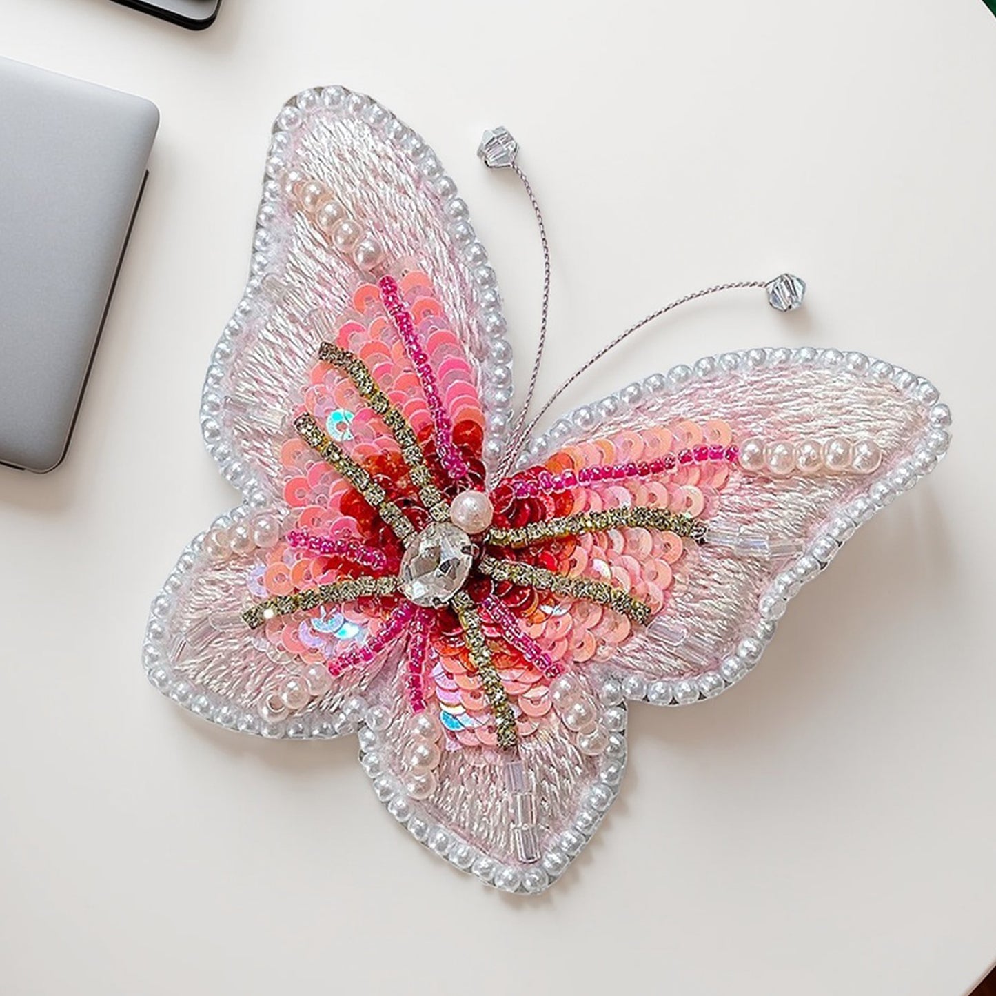 Butterfly Brooch DIY Beaded Embroidery Kit Beadwork Craft Supplies (Rose Pink)