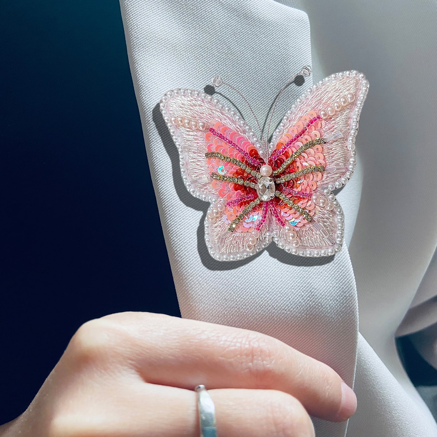 Butterfly Brooch DIY Beaded Embroidery Kit Beadwork Craft Supplies (Rose Pink)