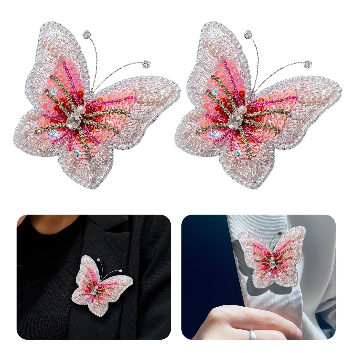 Butterfly Brooch DIY Beaded Embroidery Kit Beadwork Craft Supplies (Rose Pink)