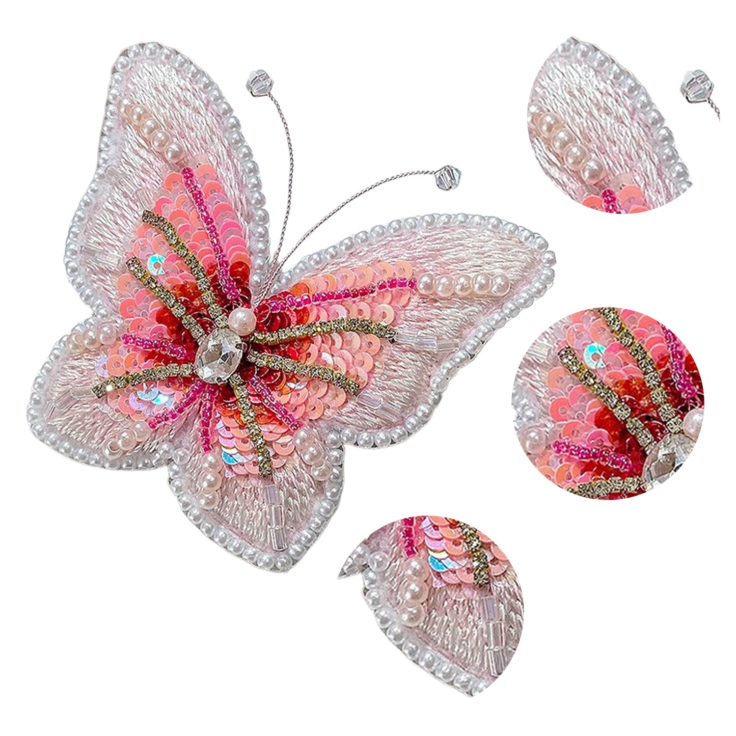 Butterfly Brooch DIY Beaded Embroidery Kit Beadwork Craft Supplies (Rose Pink)