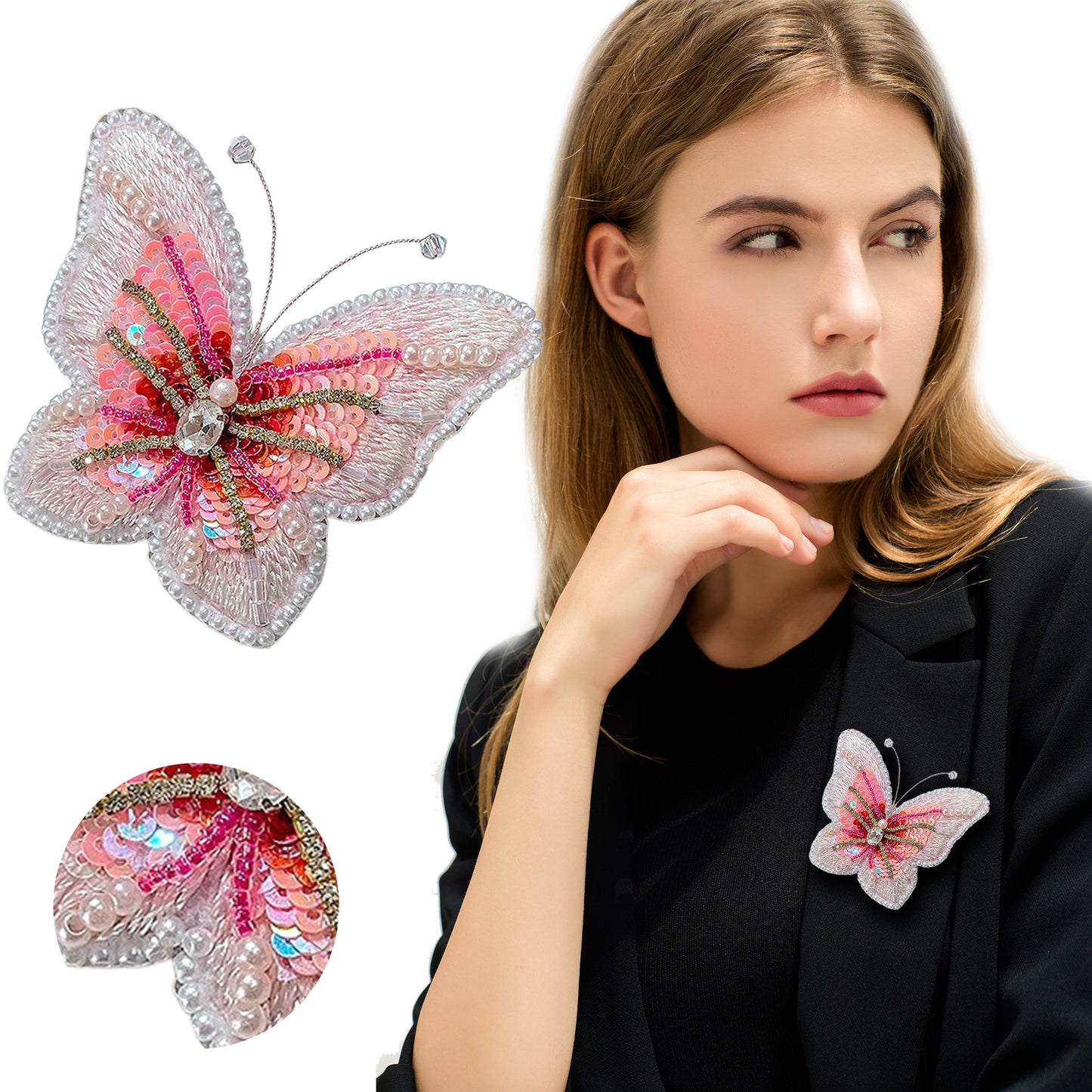 Butterfly Brooch DIY Beaded Embroidery Kit Beadwork Craft Supplies (Rose Pink)