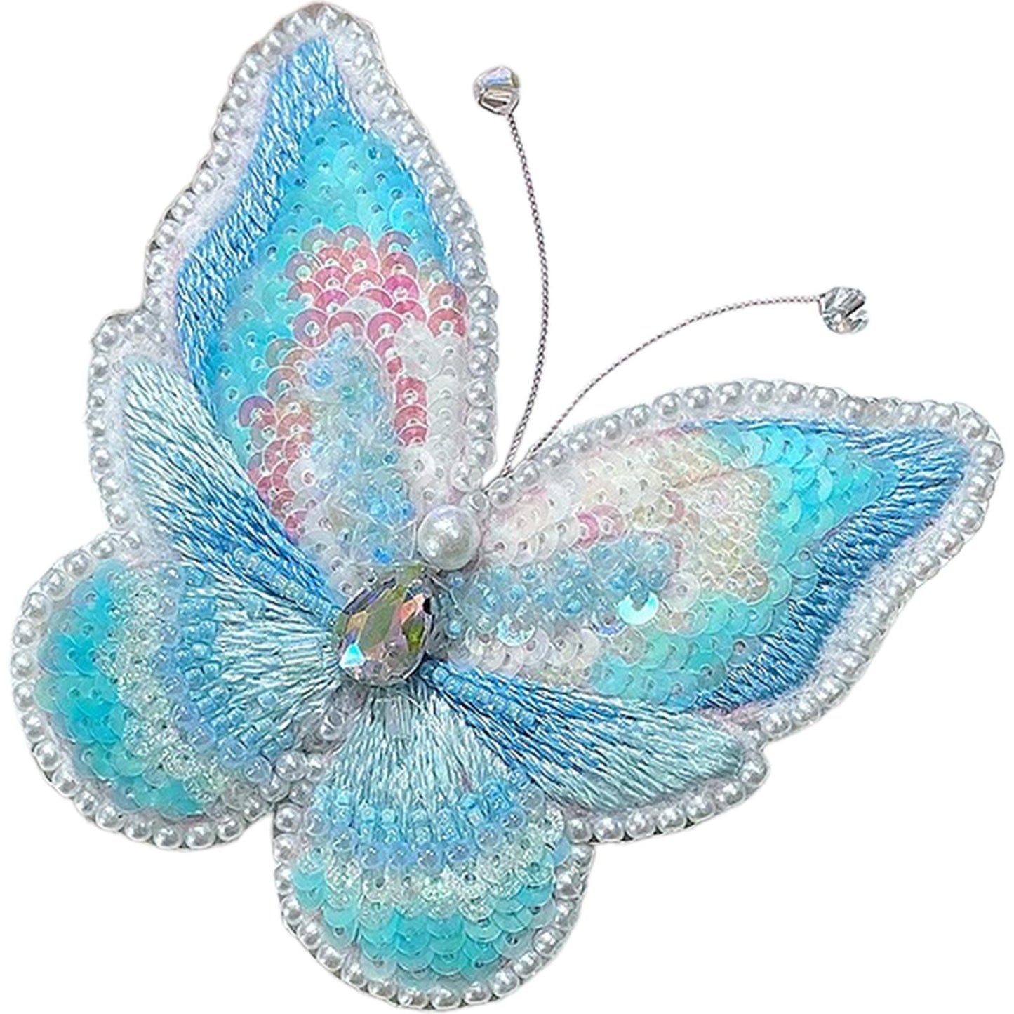 Butterfly Brooch DIY Beaded Embroidery Kit Beadwork Craft Supplies (Blue)