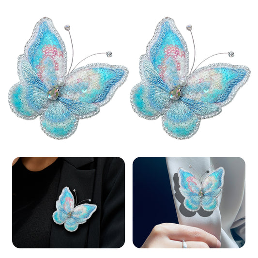 Butterfly Brooch DIY Beaded Embroidery Kit Beadwork Craft Supplies (Blue)