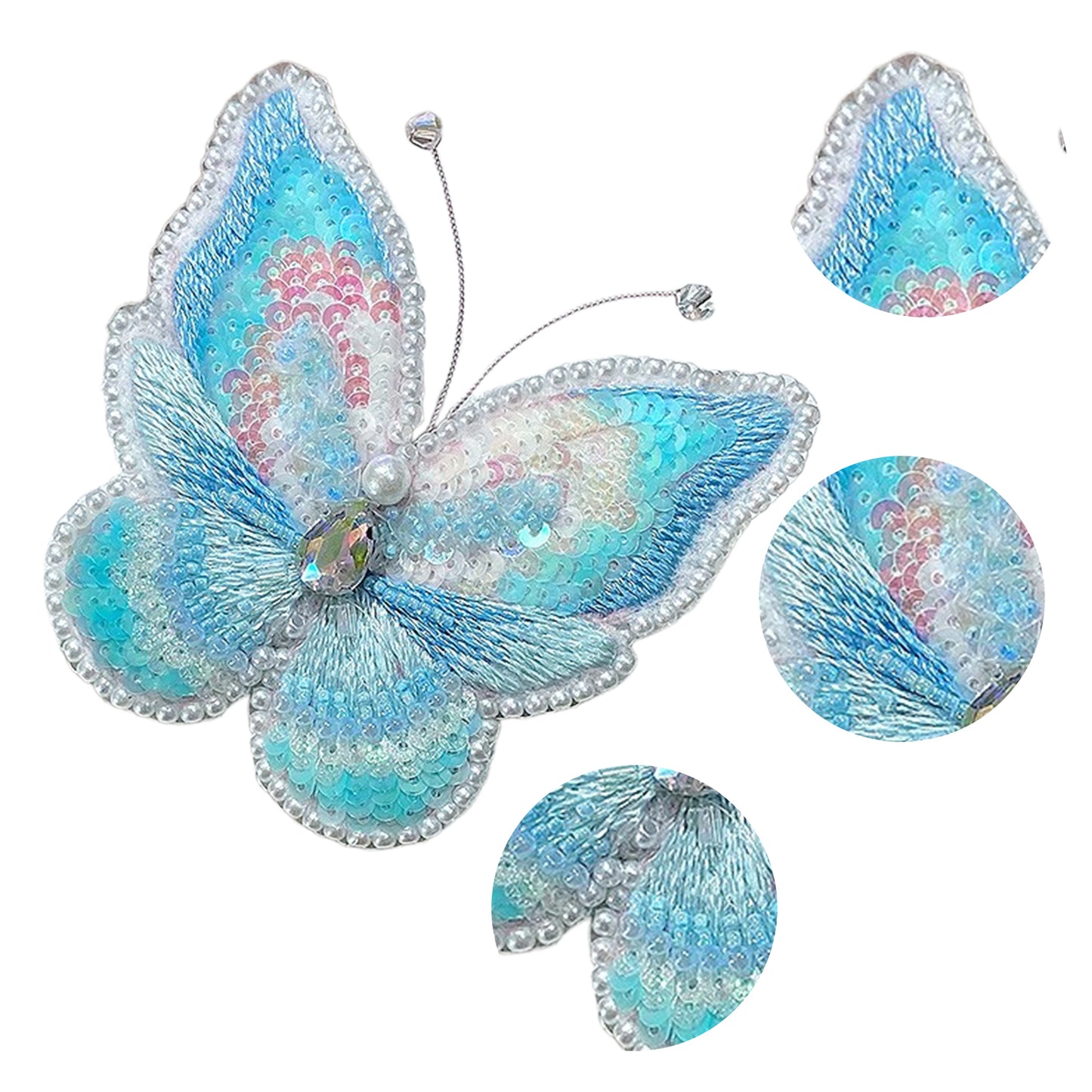 Butterfly Brooch DIY Beaded Embroidery Kit Beadwork Craft Supplies (Blue)