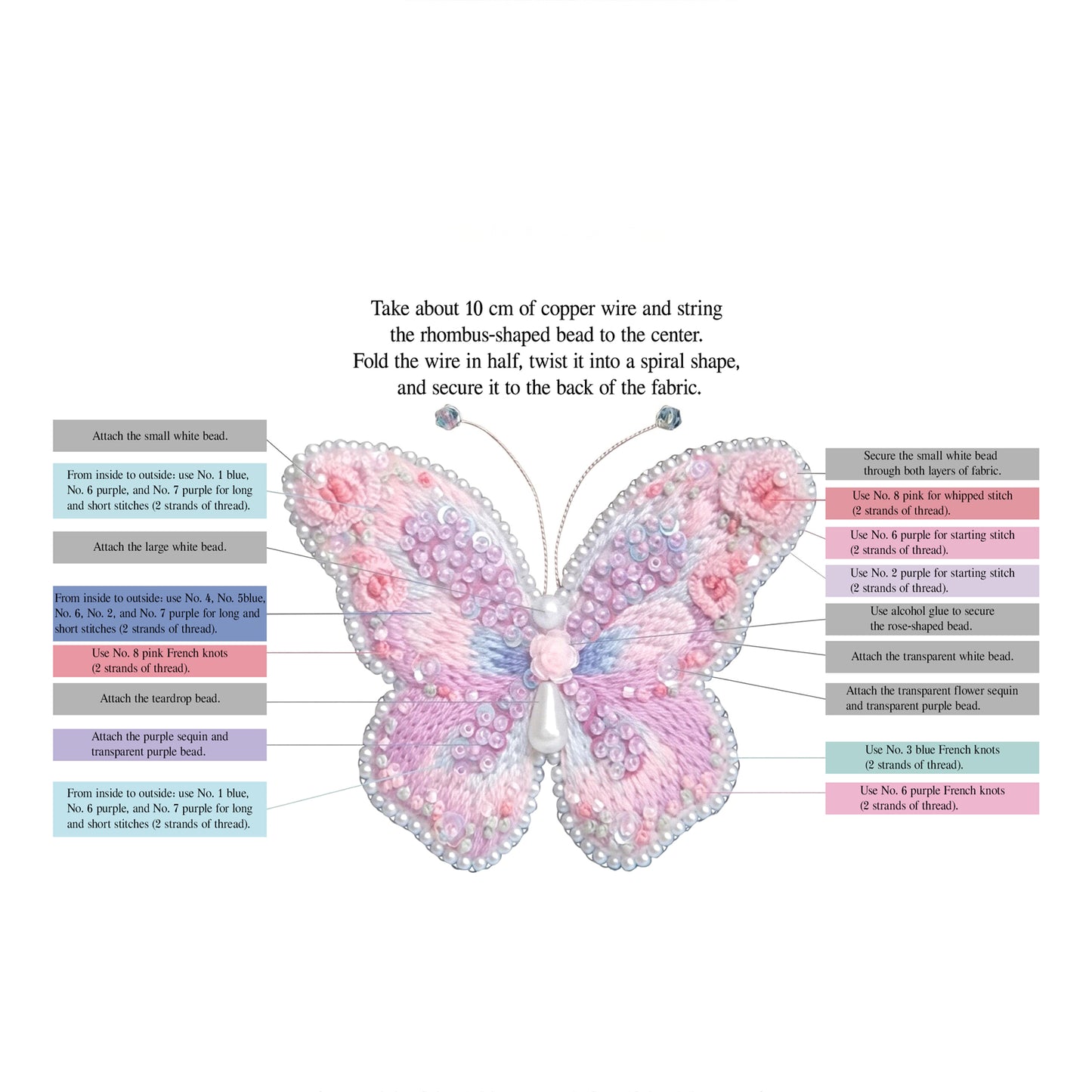 Butterfly Brooch DIY Beaded Embroidery Kit Beadwork Craft Supplies (Purple)