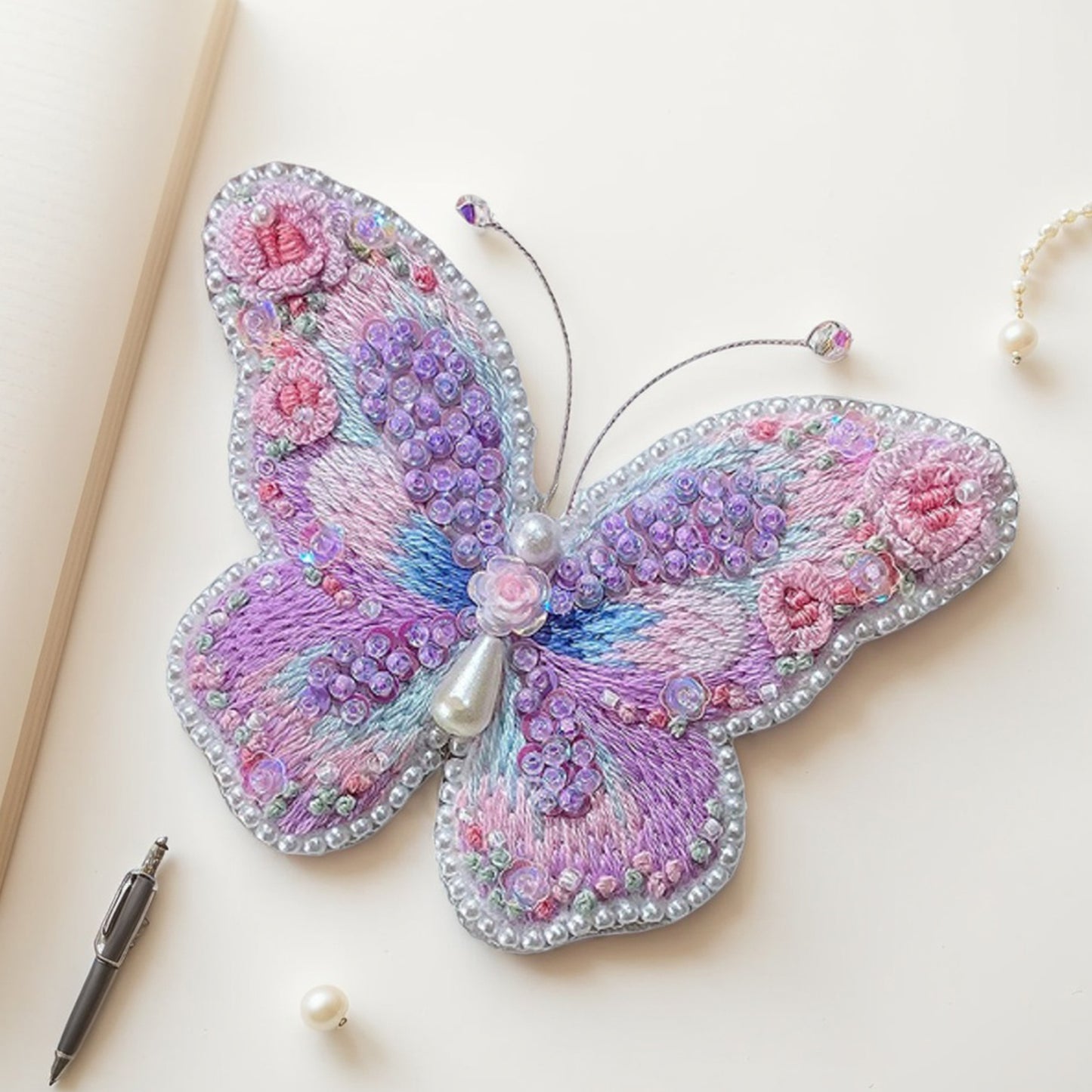 Butterfly Brooch DIY Beaded Embroidery Kit Beadwork Craft Supplies (Purple)