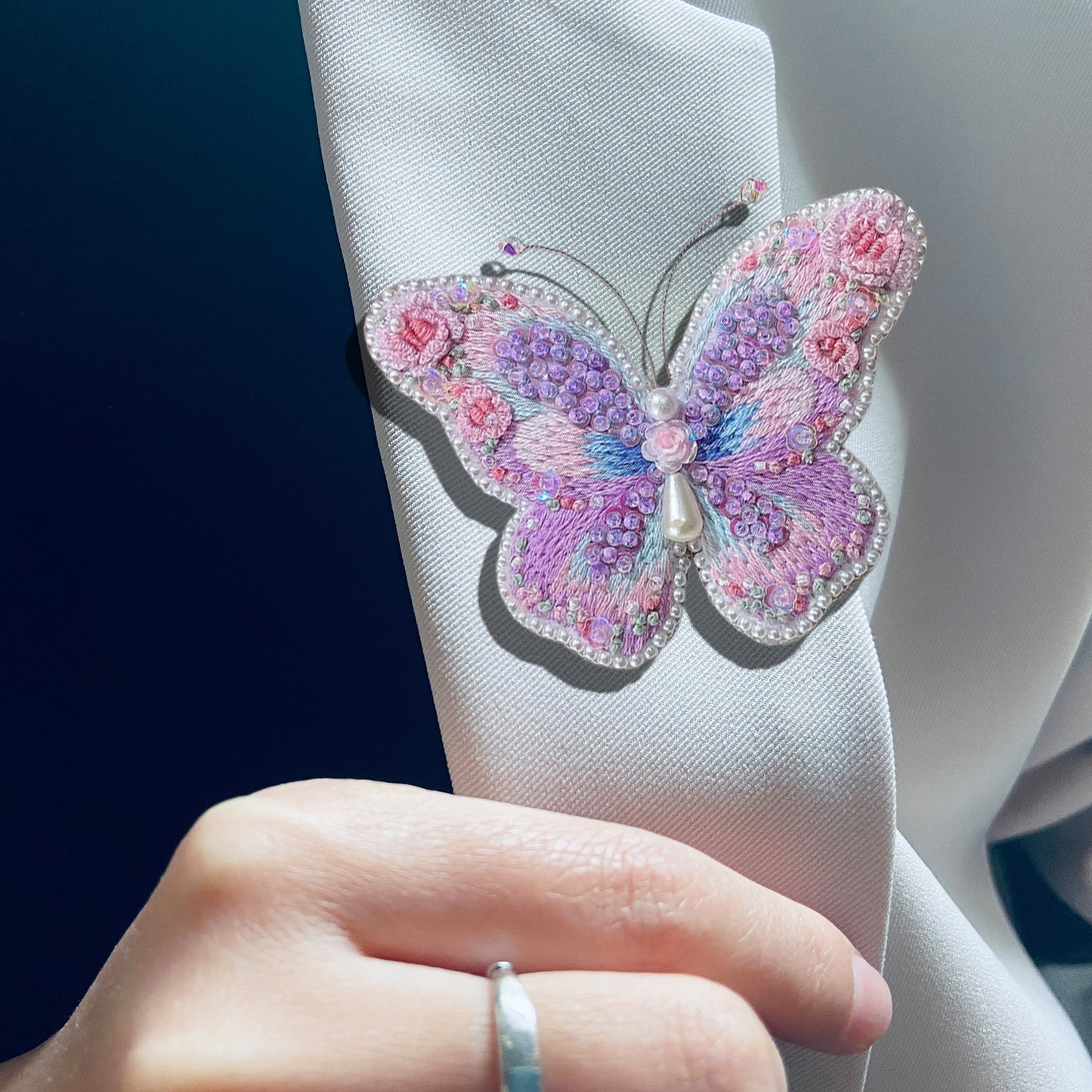 Butterfly Brooch DIY Beaded Embroidery Kit Beadwork Craft Supplies (Purple)
