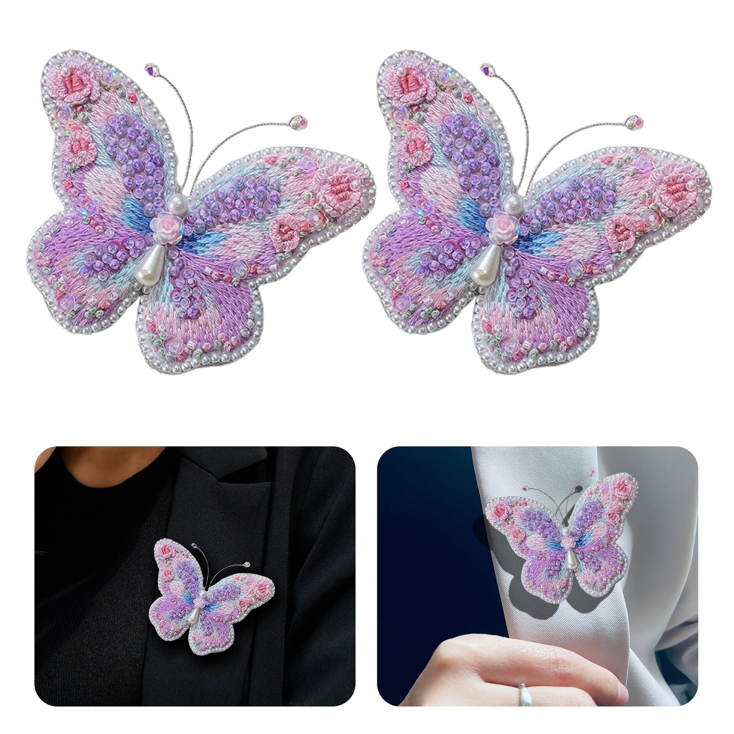 Butterfly Brooch DIY Beaded Embroidery Kit Beadwork Craft Supplies (Purple)
