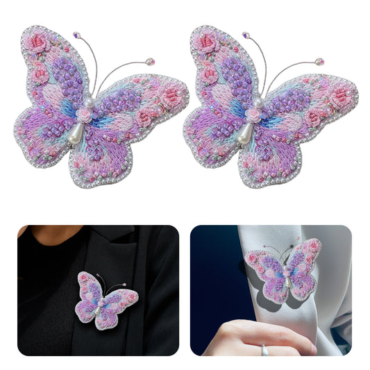 Butterfly Brooch DIY Beaded Embroidery Kit Beadwork Craft Supplies (Purple)