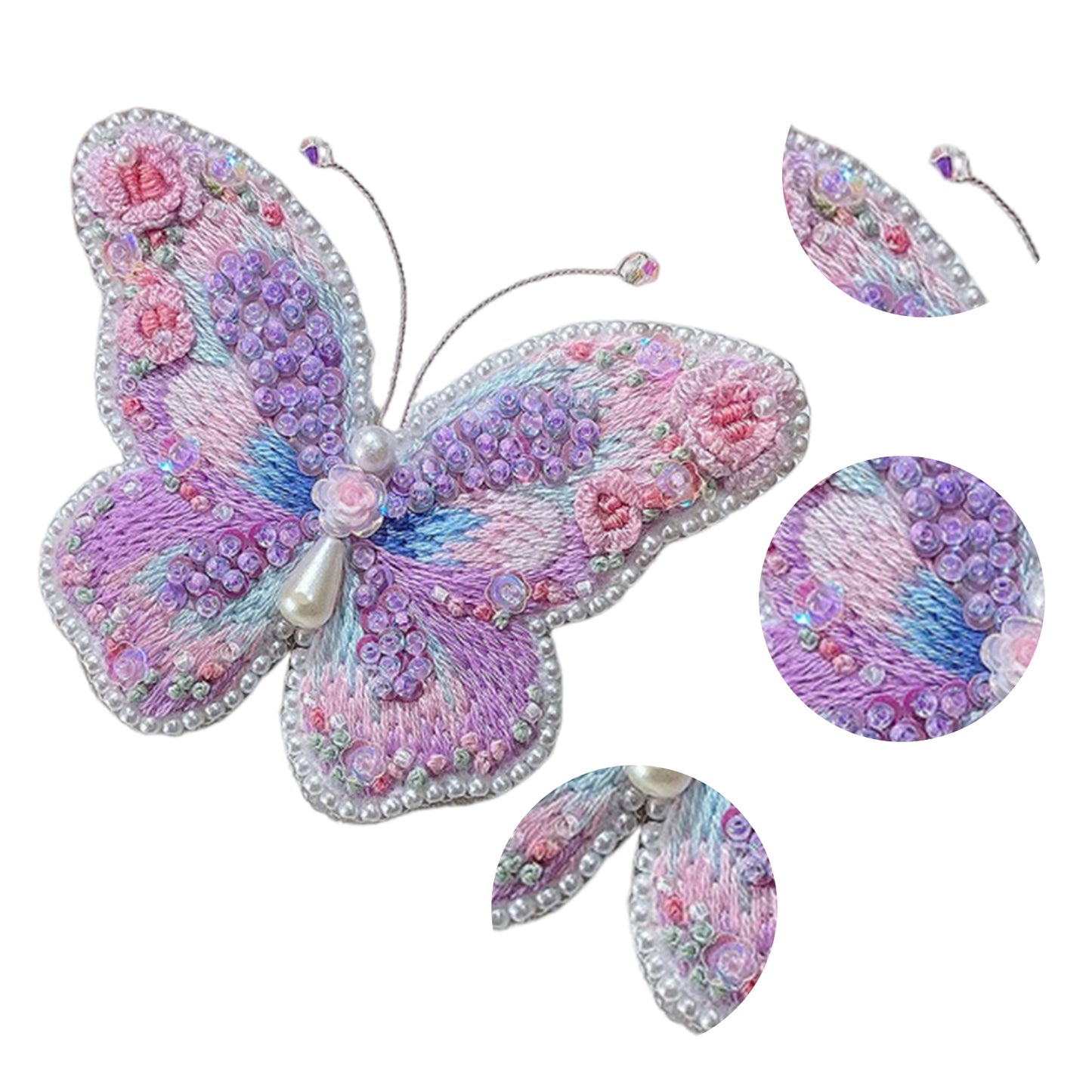Butterfly Brooch DIY Beaded Embroidery Kit Beadwork Craft Supplies (Purple)