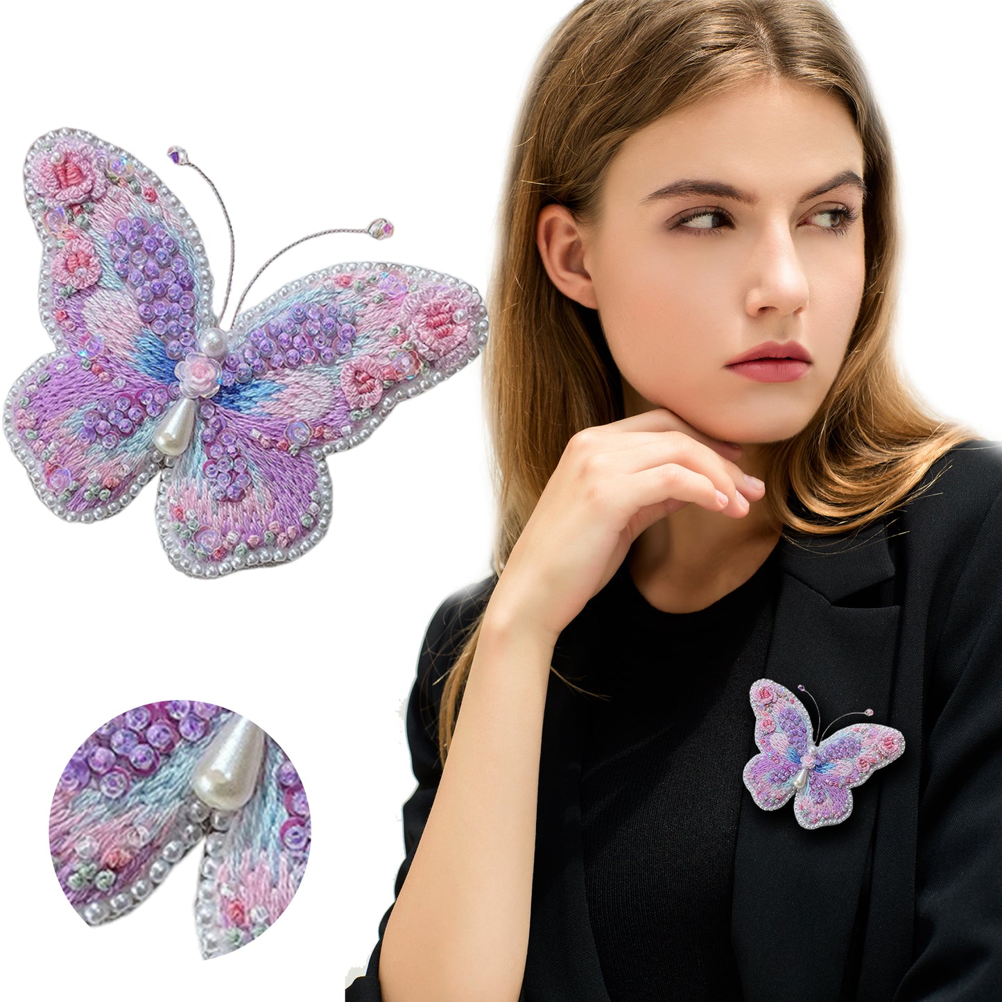 Butterfly Brooch DIY Beaded Embroidery Kit Beadwork Craft Supplies (Purple)