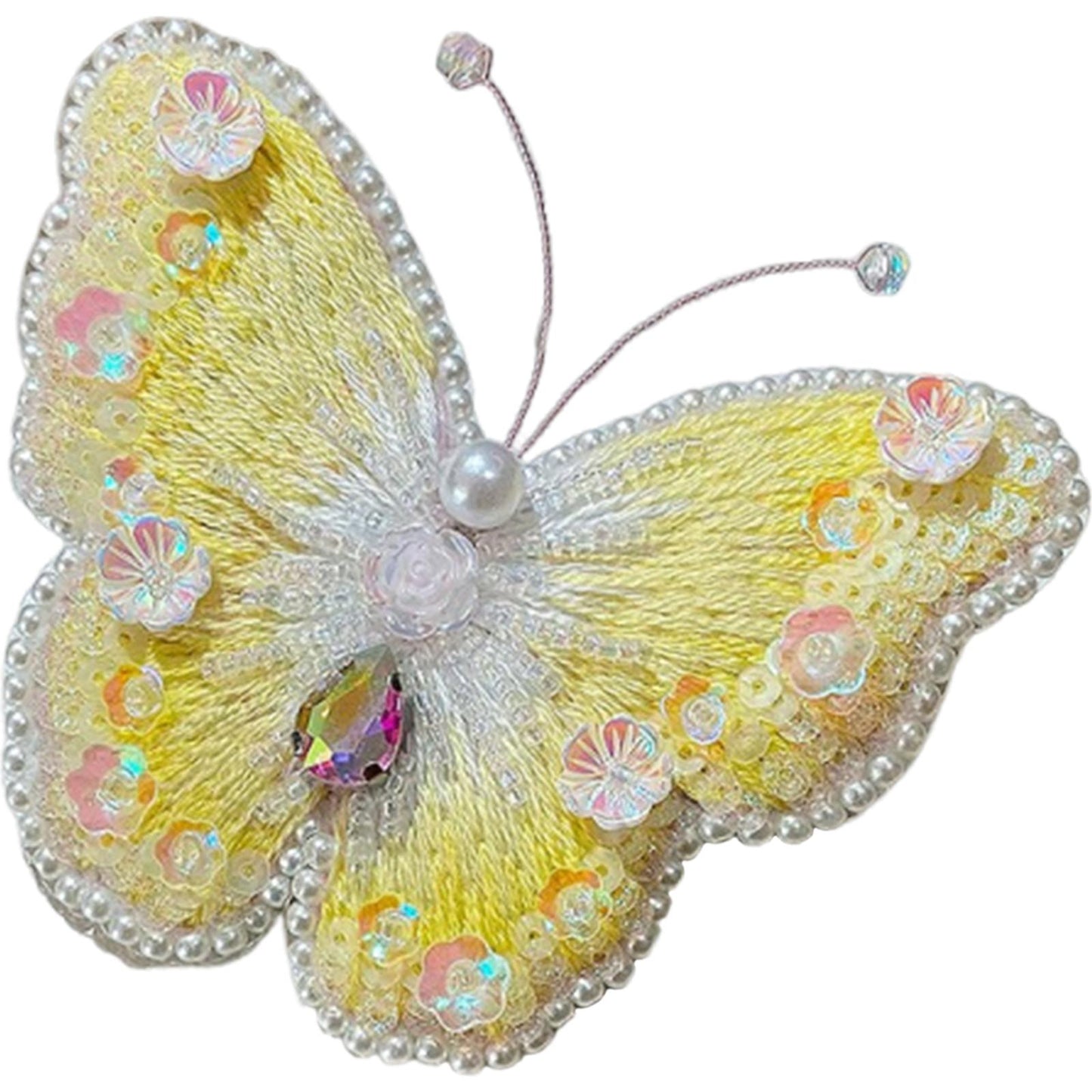 Butterfly Brooch DIY Beaded Embroidery Kit Beadwork Craft Supplies (Yellow)