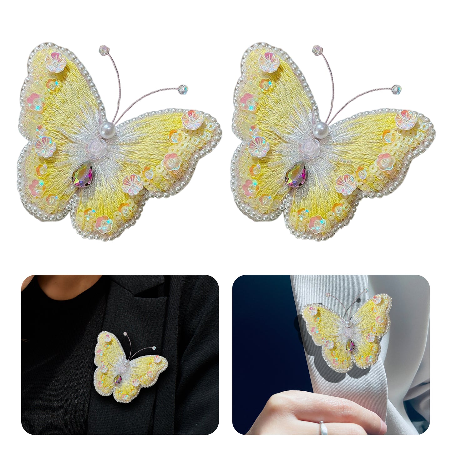 Butterfly Brooch DIY Beaded Embroidery Kit Beadwork Craft Supplies (Yellow)