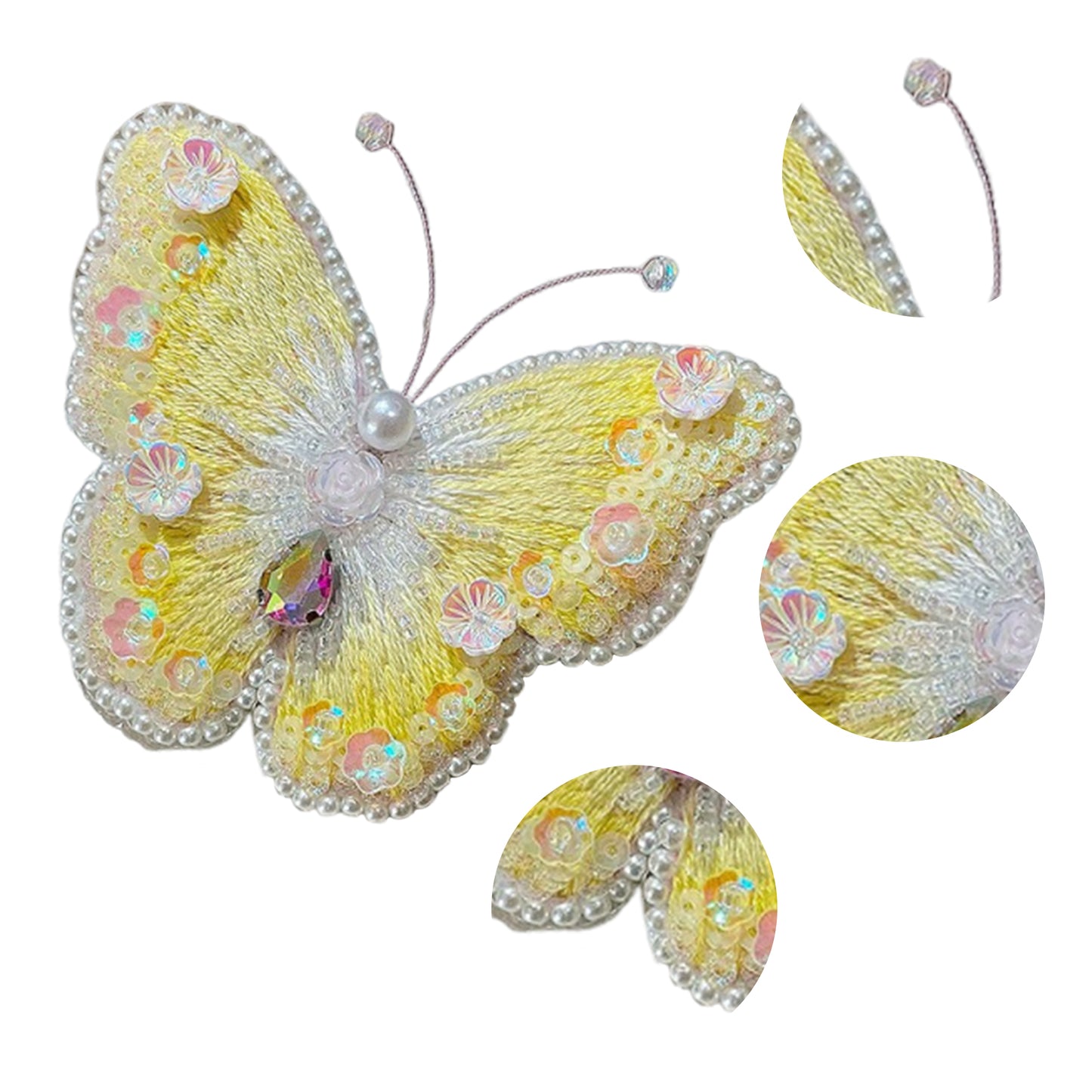 Butterfly Brooch DIY Beaded Embroidery Kit Beadwork Craft Supplies (Yellow)