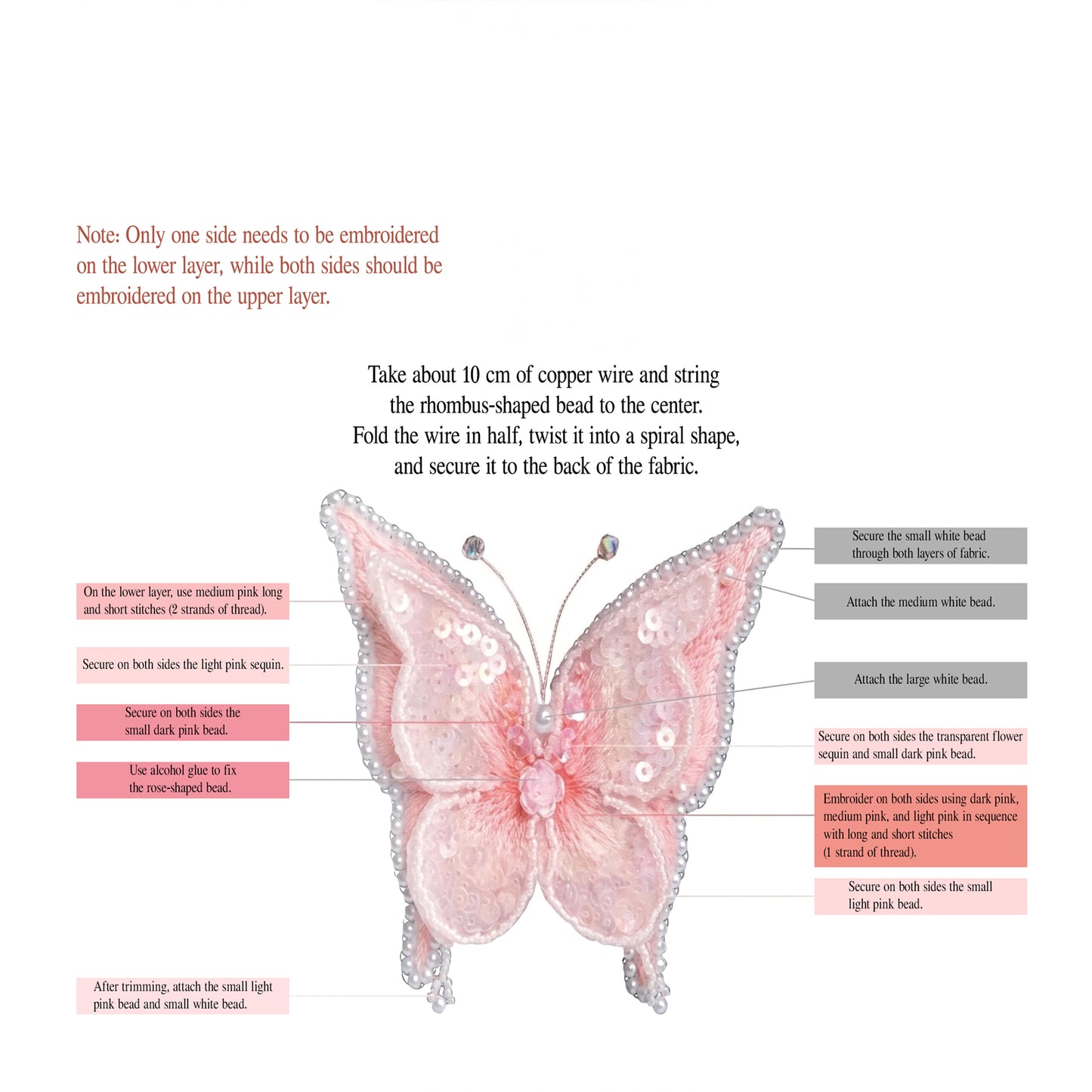 Butterfly Brooch DIY Beaded Embroidery Kit Beadwork Craft Supplies (Pink )