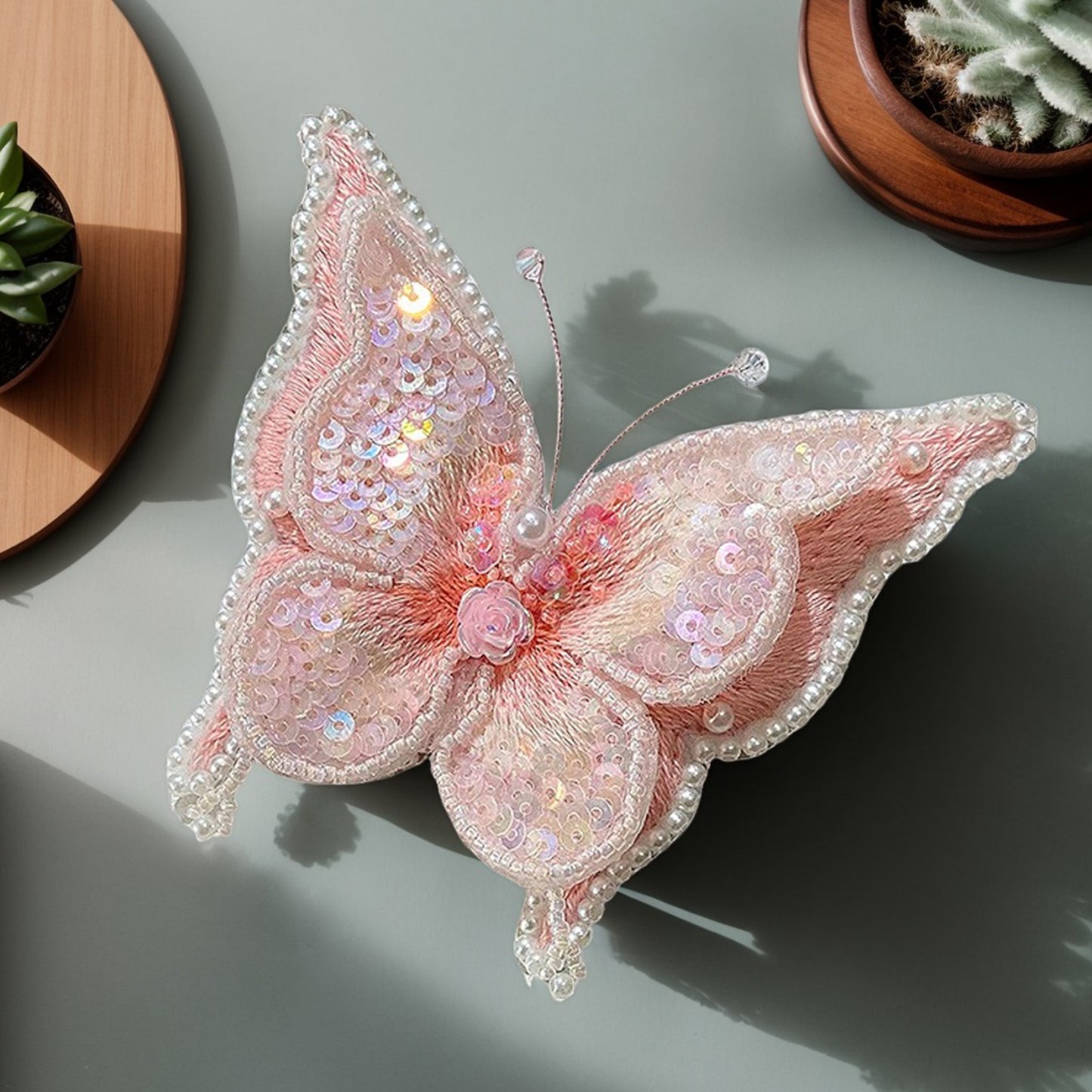 Butterfly Brooch DIY Beaded Embroidery Kit Beadwork Craft Supplies (Pink )