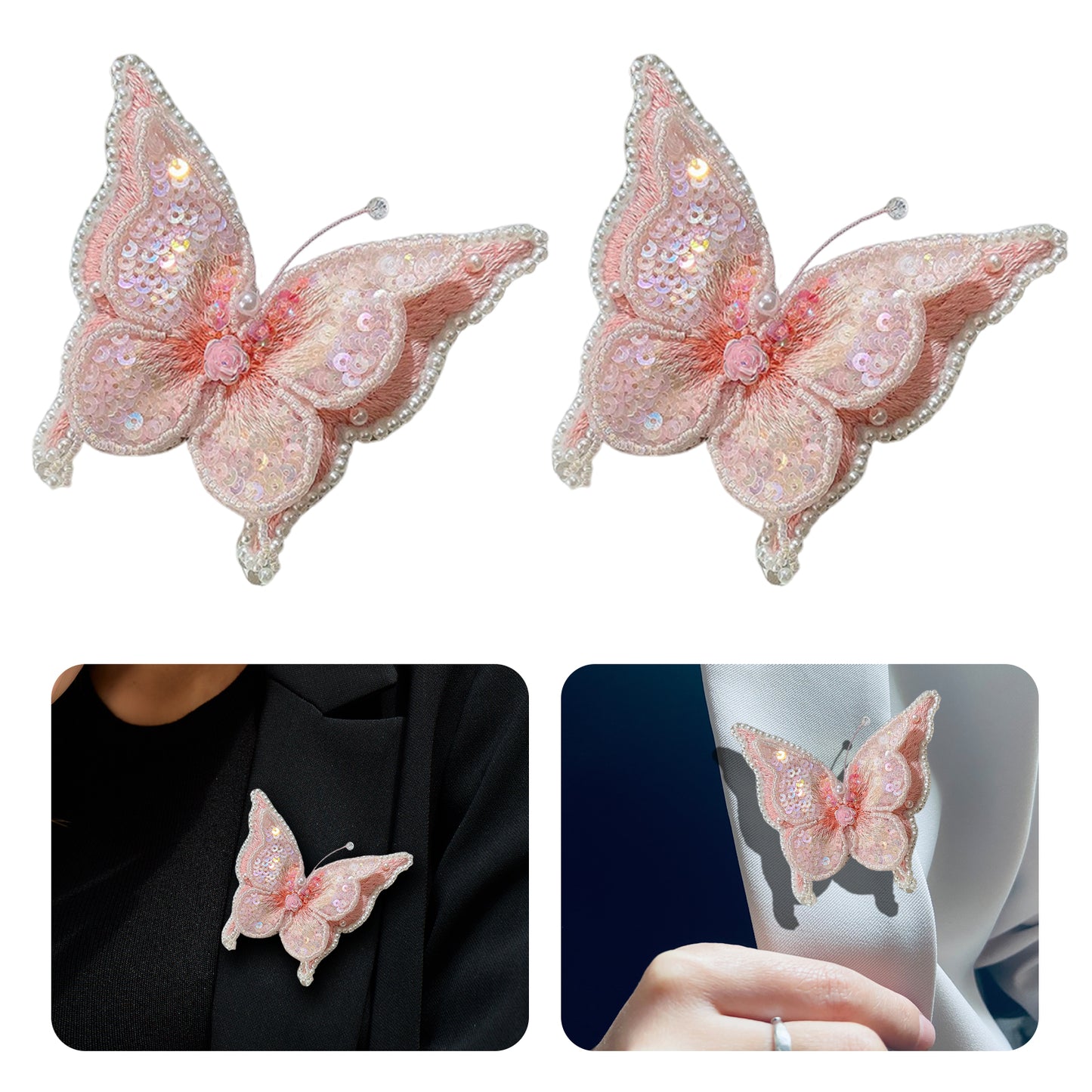 Butterfly Brooch DIY Beaded Embroidery Kit Beadwork Craft Supplies (Pink )