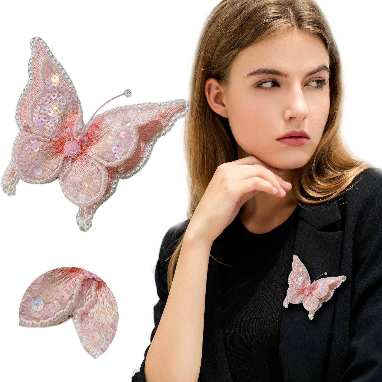 Butterfly Brooch DIY Beaded Embroidery Kit Beadwork Craft Supplies (Pink )