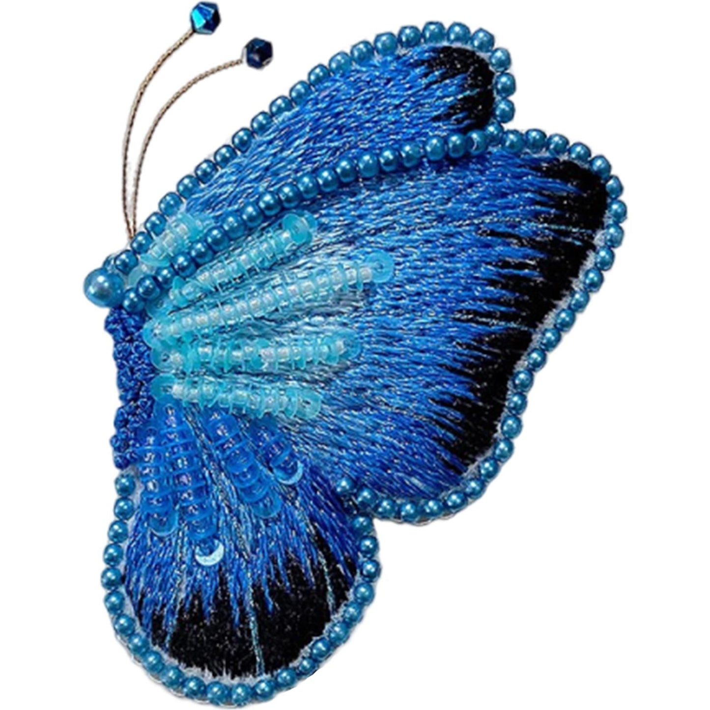 Butterfly Brooch DIY Beaded Embroidery Kit Beadwork Craft Supplies (Dark Blue)