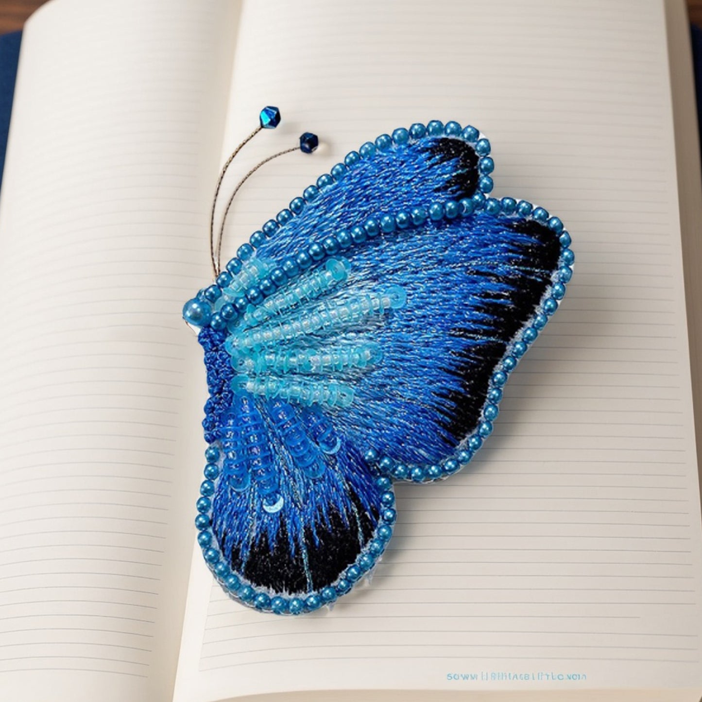 Butterfly Brooch DIY Beaded Embroidery Kit Beadwork Craft Supplies (Dark Blue)