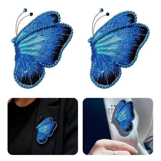 Butterfly Brooch DIY Beaded Embroidery Kit Beadwork Craft Supplies (Dark Blue)