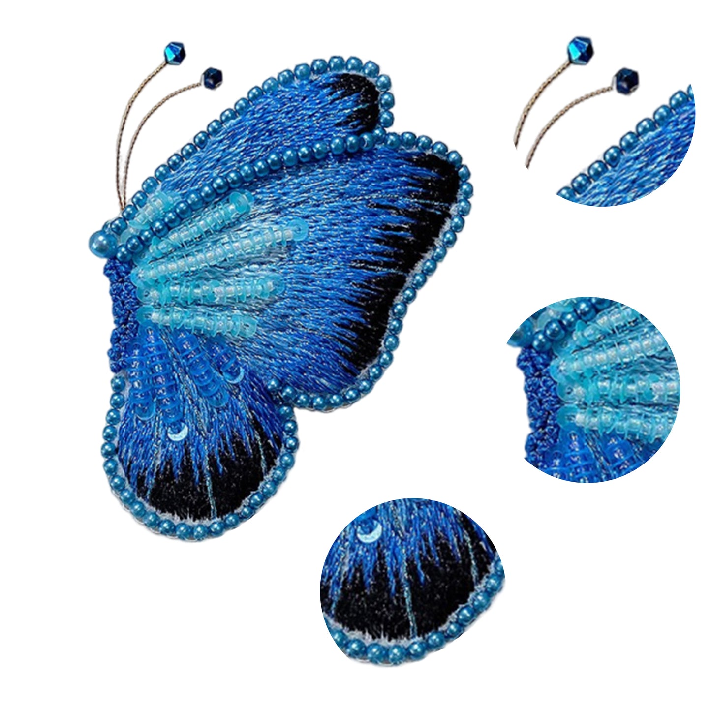 Butterfly Brooch DIY Beaded Embroidery Kit Beadwork Craft Supplies (Dark Blue)