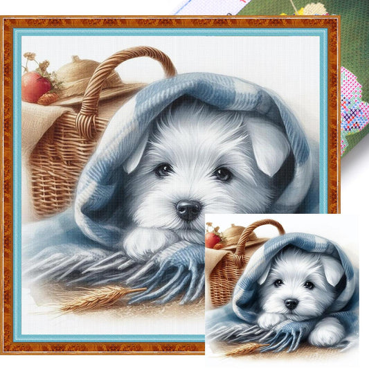 Dog With Scarf - Full 11CT Stamped Cross Stitch 40x40CM - Huacan