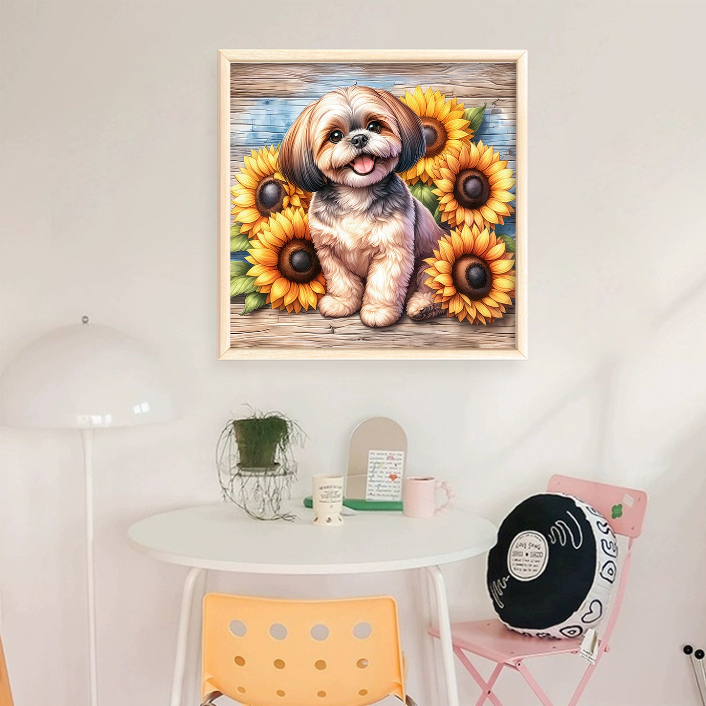 Dog And Sunflower - Full 11CT Stamped Cross Stitch 40x40CM - Huacan