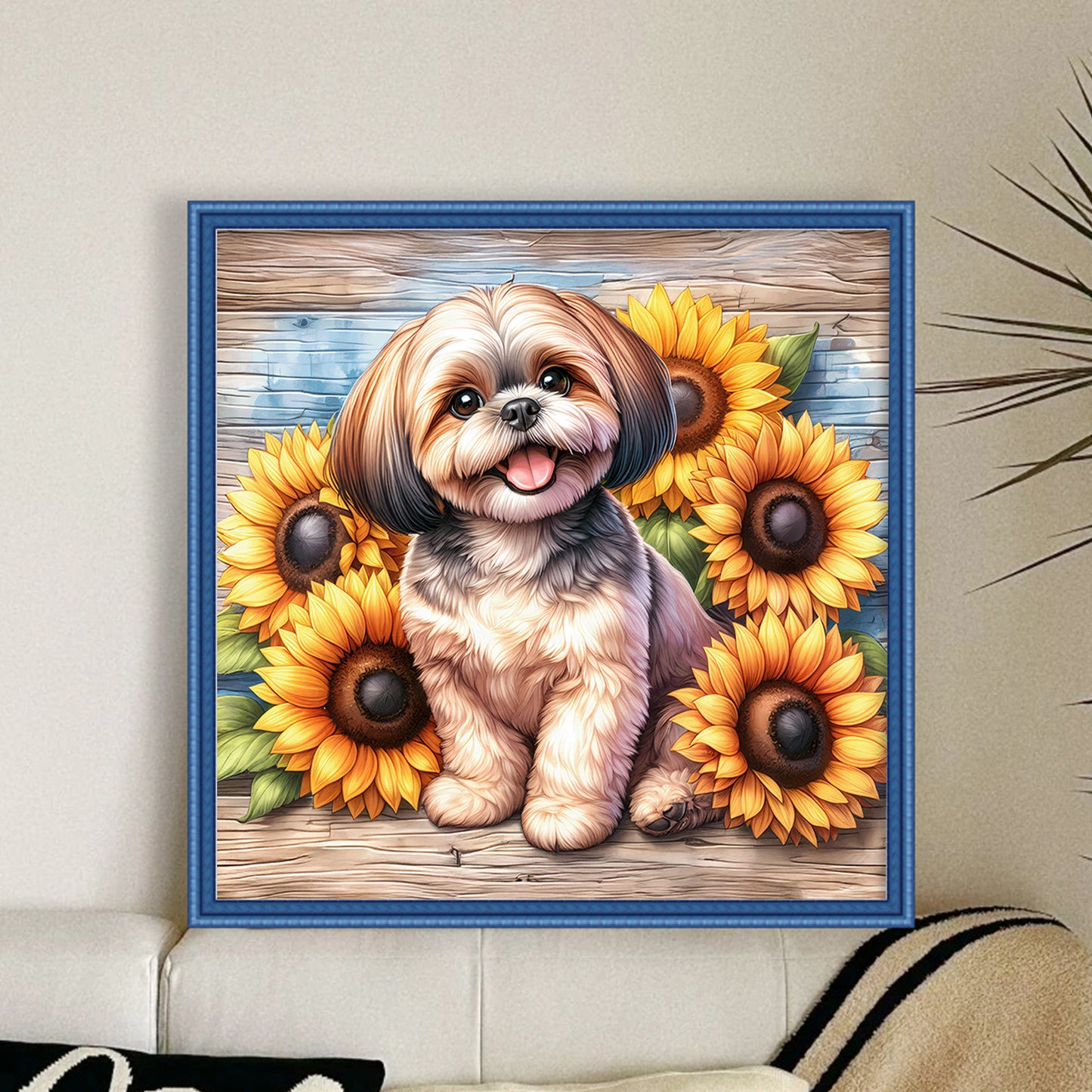 Dog And Sunflower - Full 11CT Stamped Cross Stitch 40x40CM - Huacan