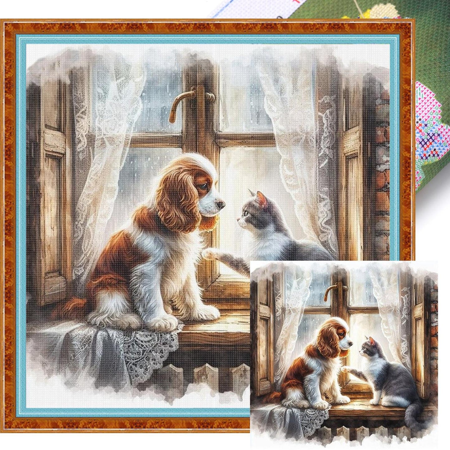Dog Cat - Full 11CT Stamped Cross Stitch 40x40CM - Huacan