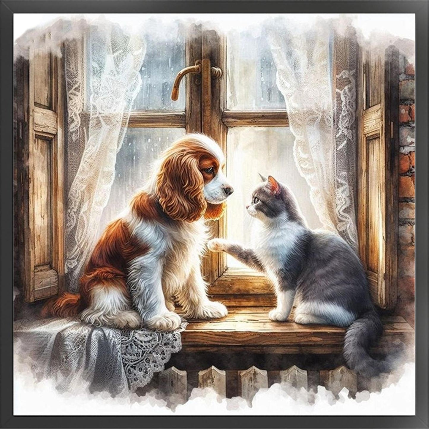 Dog Cat - Full 11CT Stamped Cross Stitch 40x40CM - Huacan