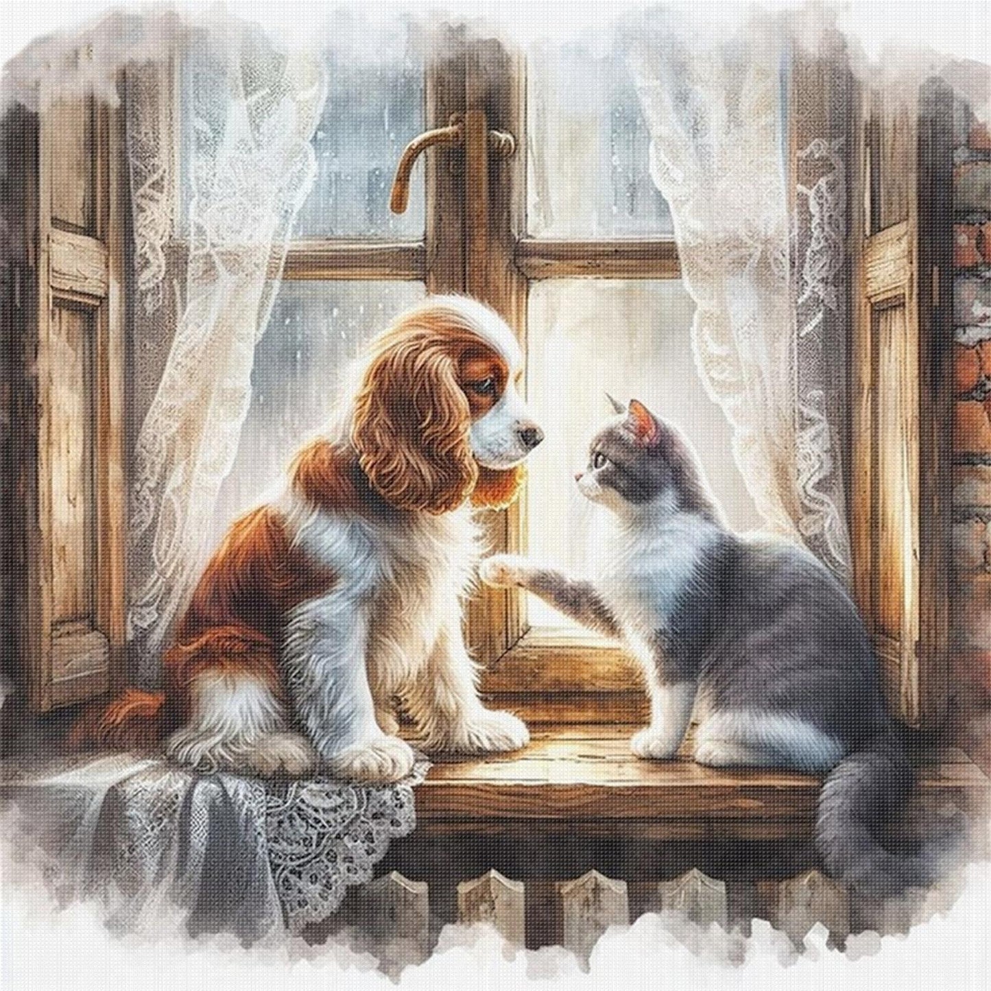 Dog Cat - Full 11CT Stamped Cross Stitch 40x40CM - Huacan